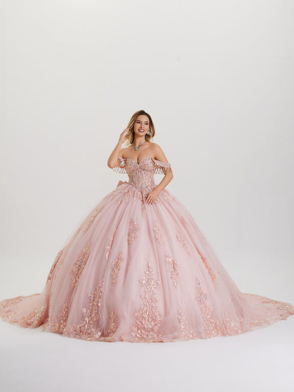 Stella Couture 26409 Long Ball Gown Beaded Floral Quinceanera Dress