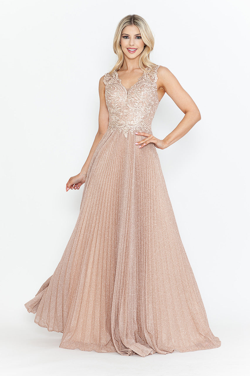 Mother of the Bride Dresses Pleated Long Formal Mother of the Bride Dress Lenovia 8341 Blush-Mesh-8341-Pleated