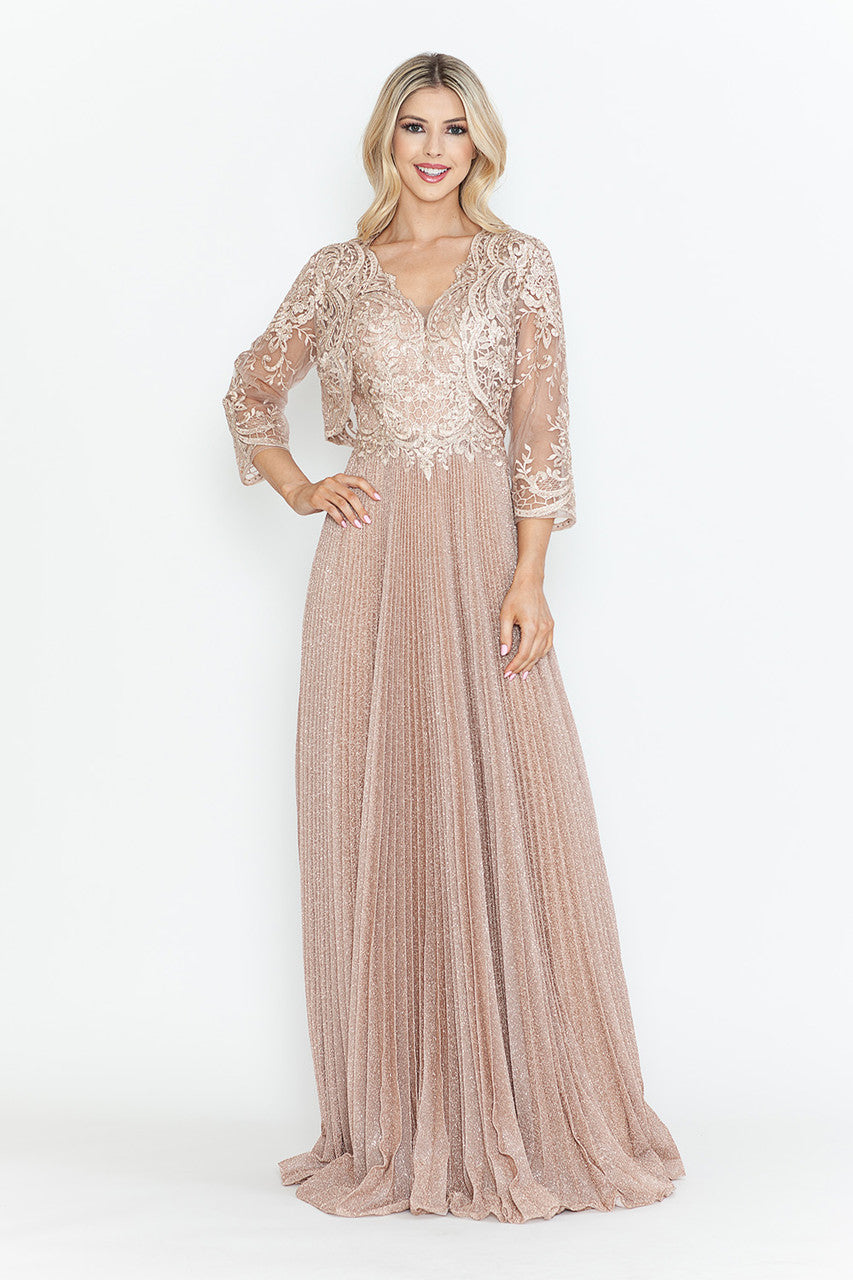 Mother of the Bride Dresses Pleated Long Formal Mother of the Bride Dress Lenovia 8341 Blush-Mesh-8341-Pleated