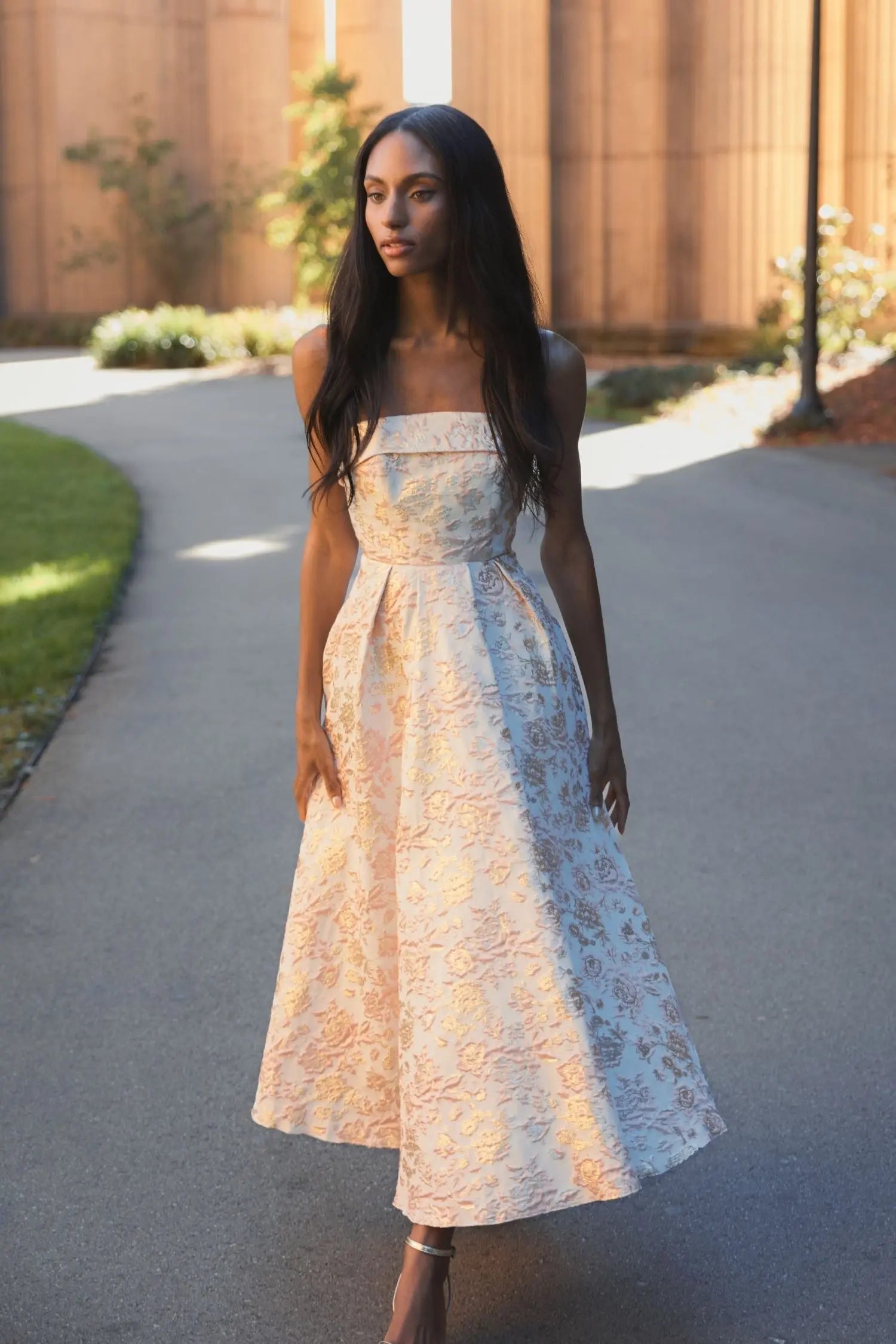 Wedding Dresses Midi A Line Wedding Dress - Floral Print - Mac Duggal 68928 Blush Multi-Brocade-68928-Floral