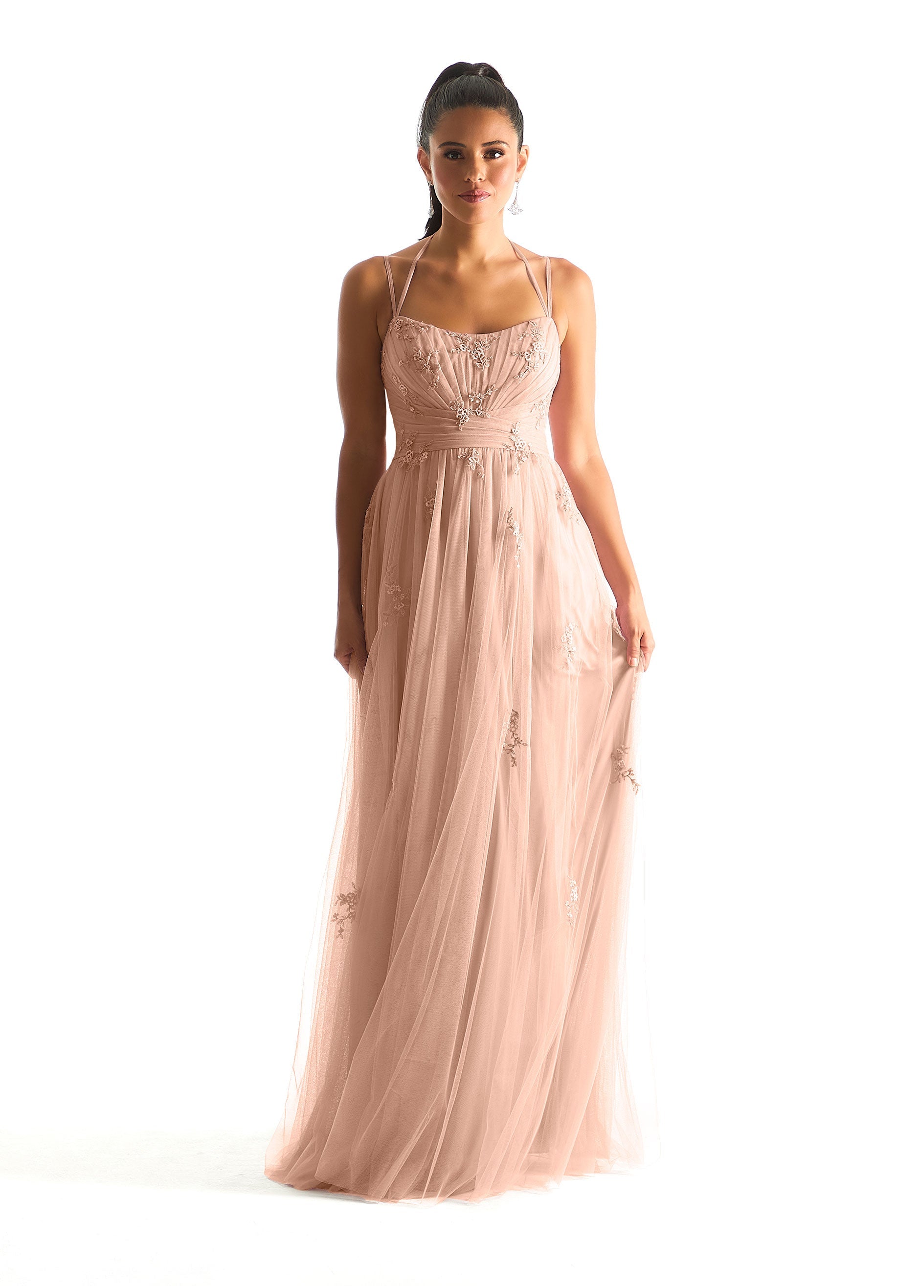 Formal Dresses Pleated Floral Long Formal Dress Blush-Net-21843-Pleated
