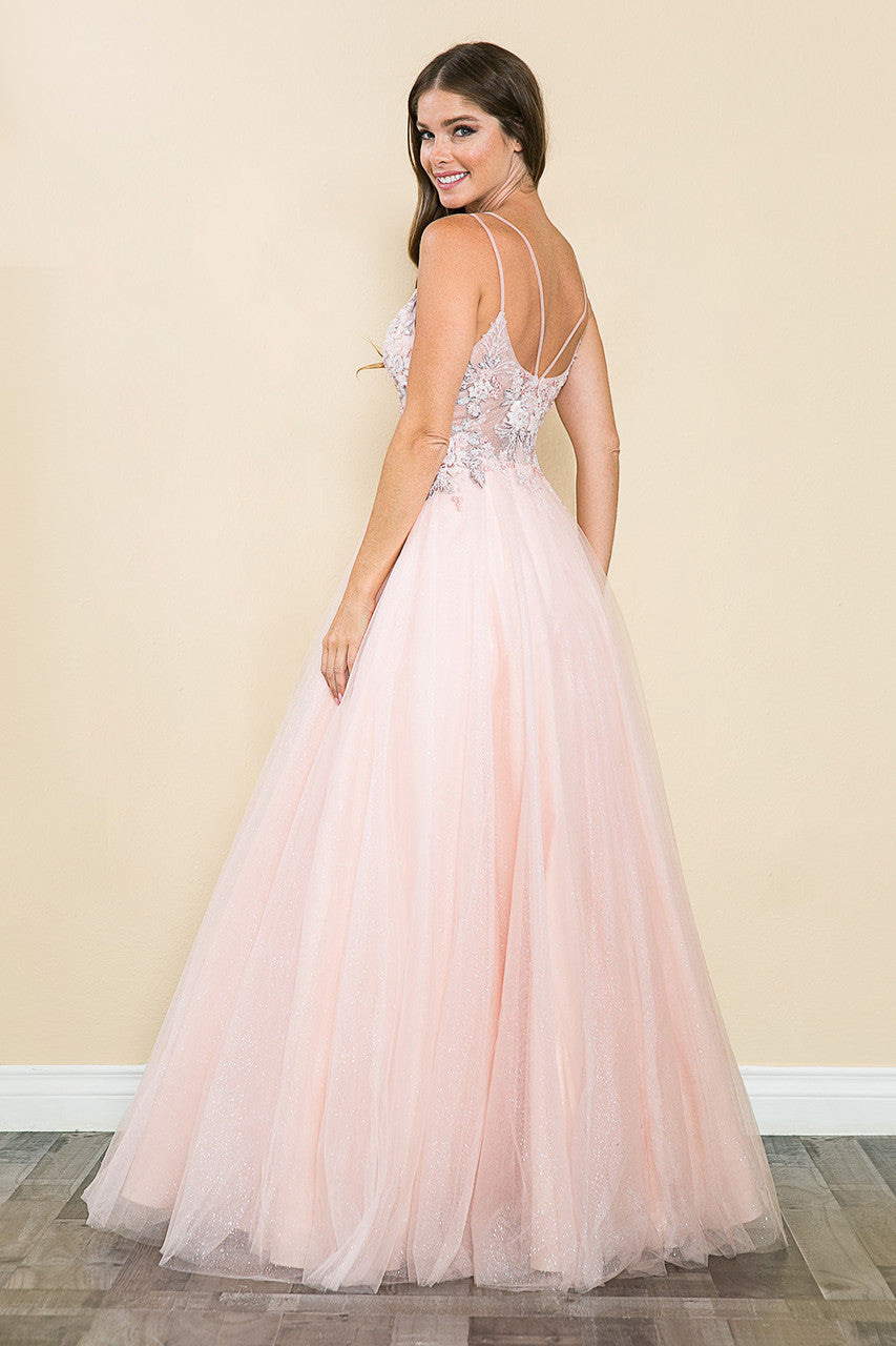 Prom Dresses Sequin Long Beaded Formal Prom Dress Lenovia 8182 Blush Pink-Tulle-8182-Beaded