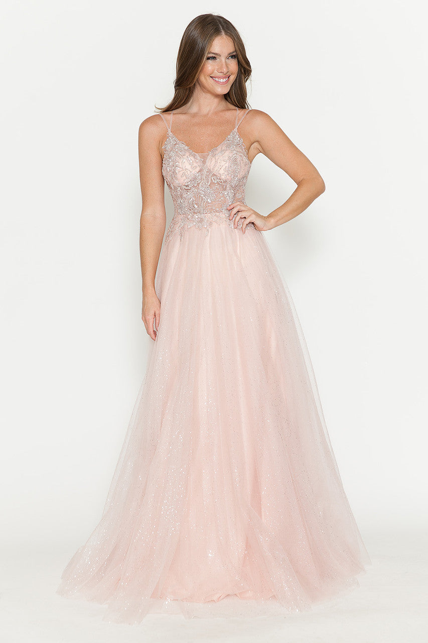 Prom Dresses Long Beaded Sequin Formal Prom Dress Lenovia 8183 Blush Pink-Tulle-8183-Beaded