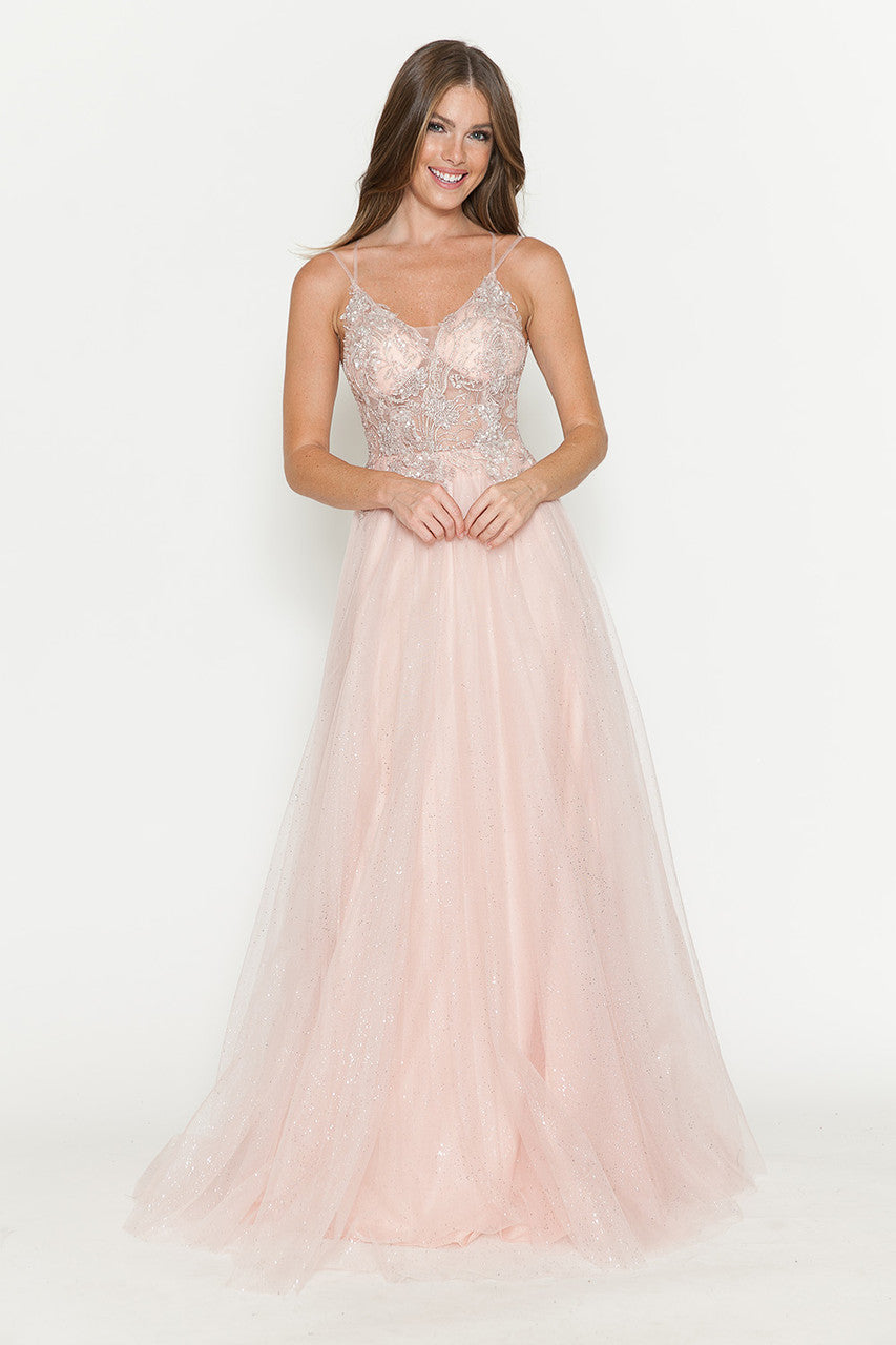 Prom Dresses Long Beaded Sequin Formal Prom Dress Lenovia 8183 Blush Pink-Tulle-8183-Beaded