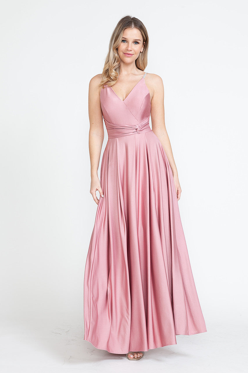 Formal Dresses A Line Formal Slit Long Prom Dress Lenovia 5275 Blush-Satin-5275-A Line