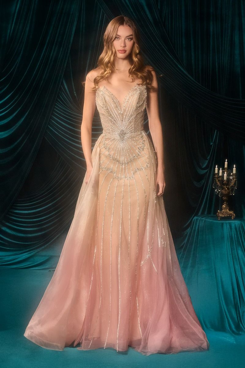 Prom Dresses Long Formal Sequin Beaded Prom Dress Champagne Blush-Tulle-A1508-Sequins