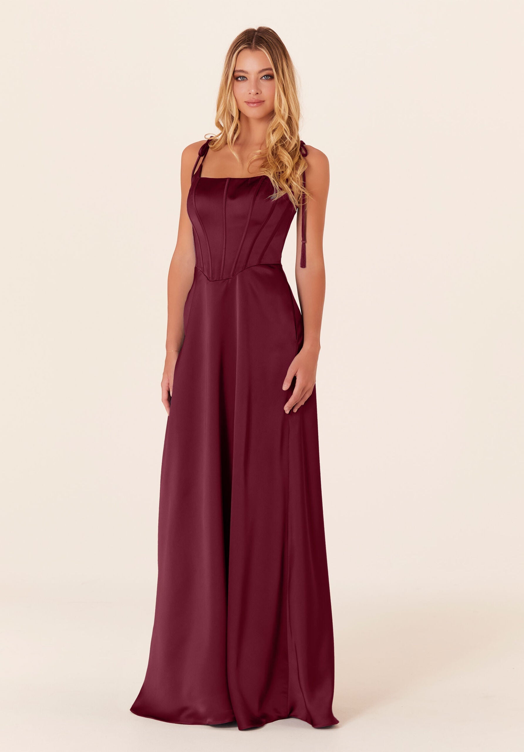 Formal Dresses A Line Corset Long Formal Dress Bordeaux-Satin-21822-Corset