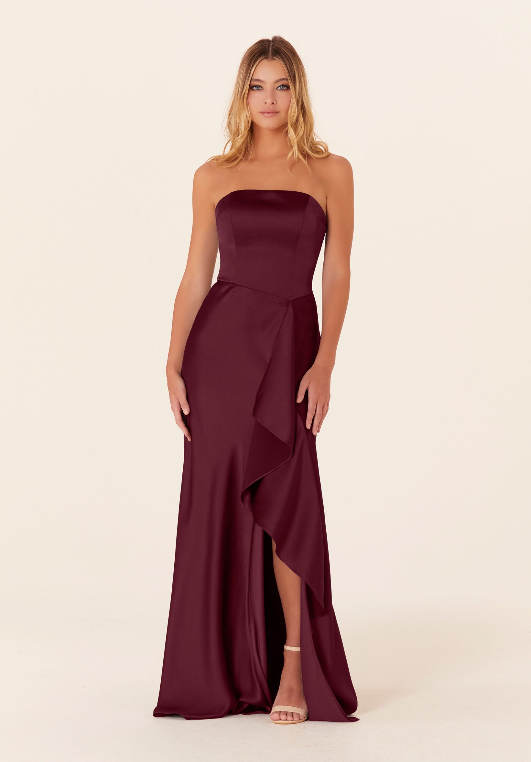 Formal Dresses Ruffle A Line Long Formal Dress Bordeaux-Satin-21834-Ruffle