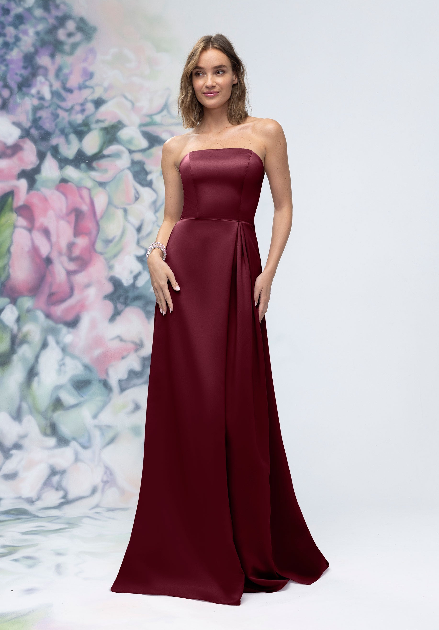 Formal Dresses Evening Long Formal Dress Bordeaux-Satin-3030014-Pleated