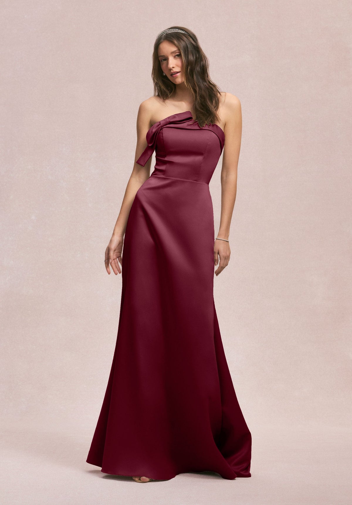 Formal Dresses A Line Formal Long Evening Dress Bordeaux-Satin-31246-Fitted