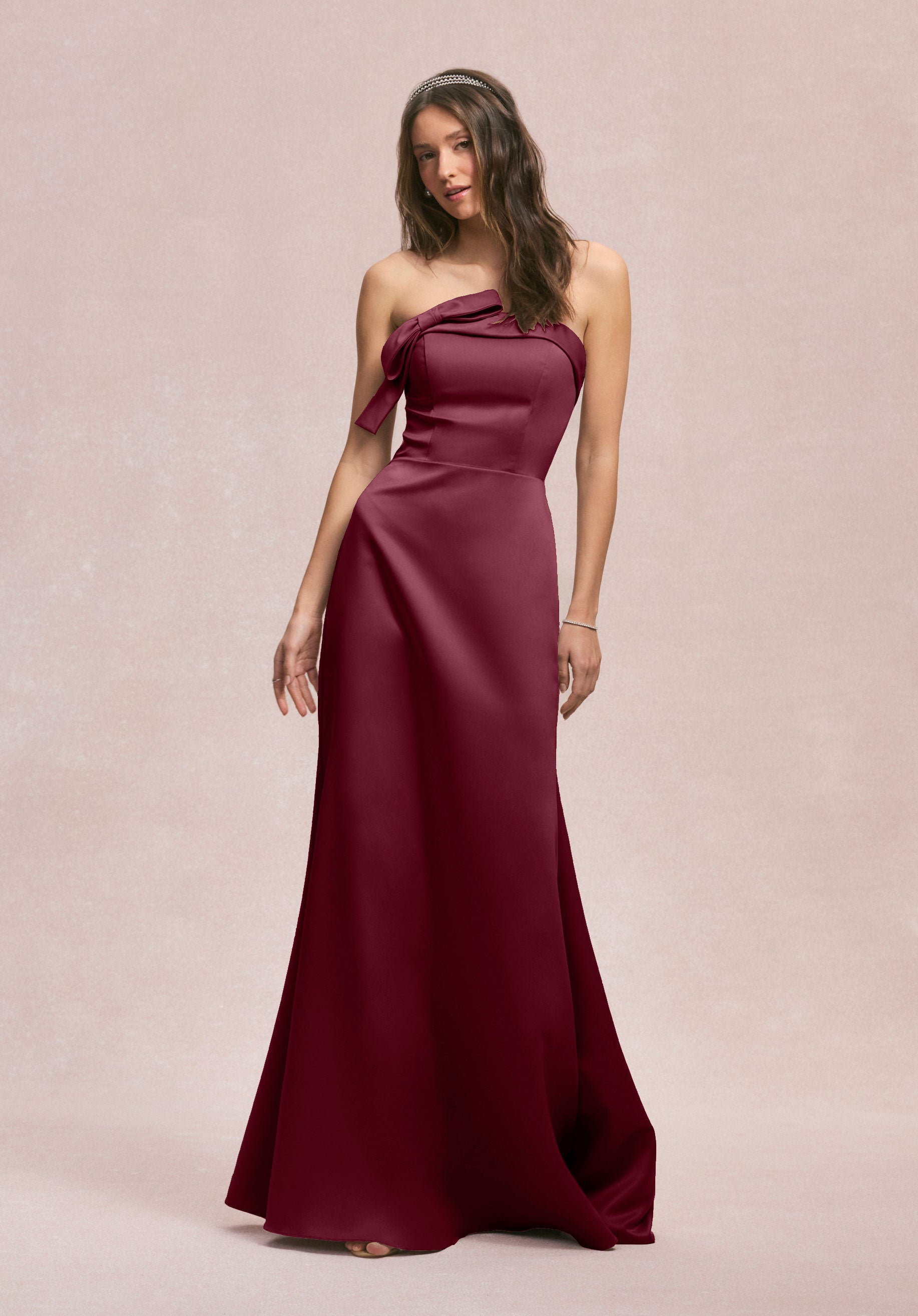 Formal Dresses A Line Formal Long Evening Dress Bordeaux-Satin-31246-Fitted