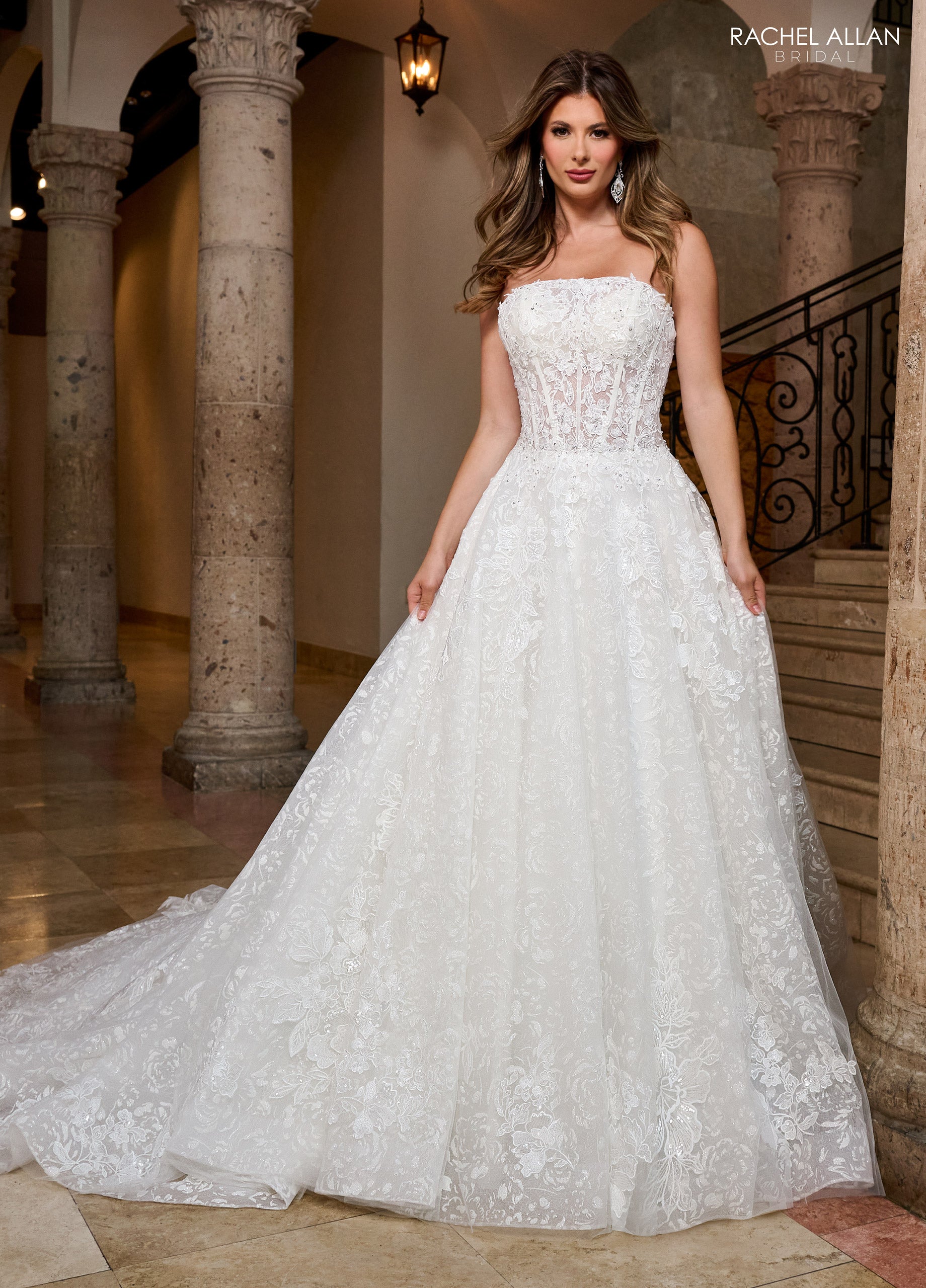 Rachel Allan RB5080 A Line Bridal Glitter Long Wedding Dress