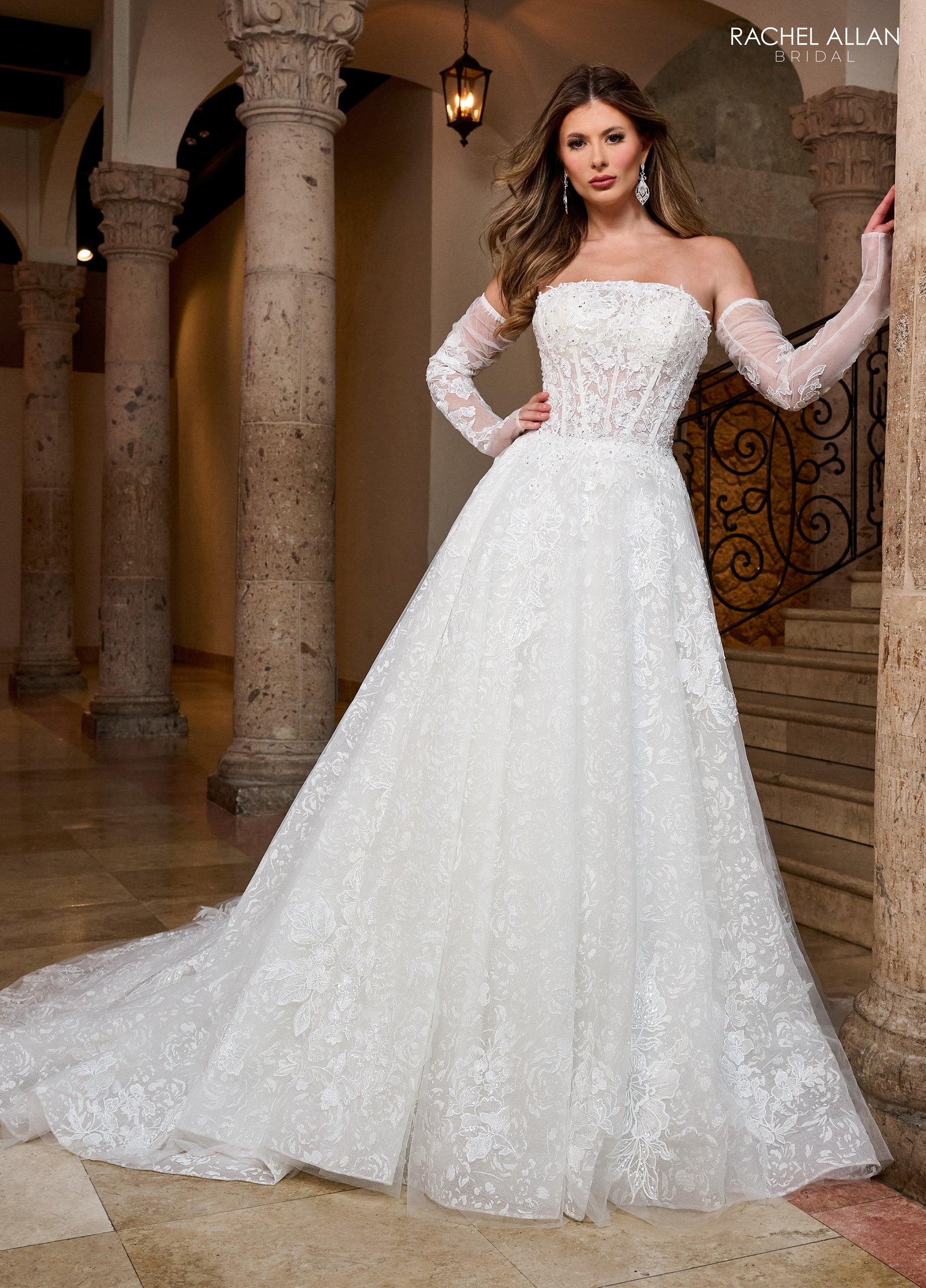 Rachel Allan RB5080 A Line Bridal Glitter Long Wedding Dress