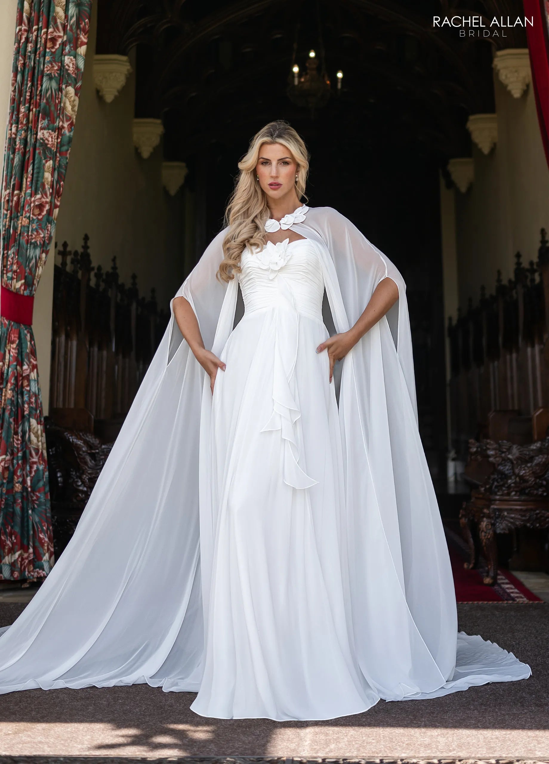 Sweetheart Floor-Length Chiffon Wedding Dress with Cape Train Rachel Allan  RB5124