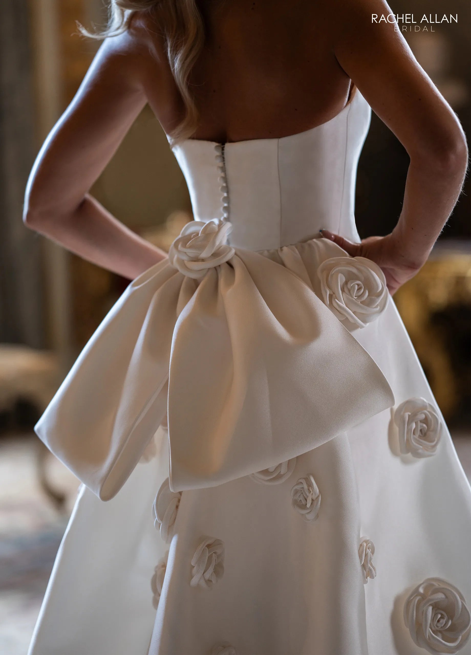 Ivory Pink Champagne Sweetheart Strapless Floor-Length Satin Wedding Dress with Overskirt Ball Gown Rachel Allan RB5133