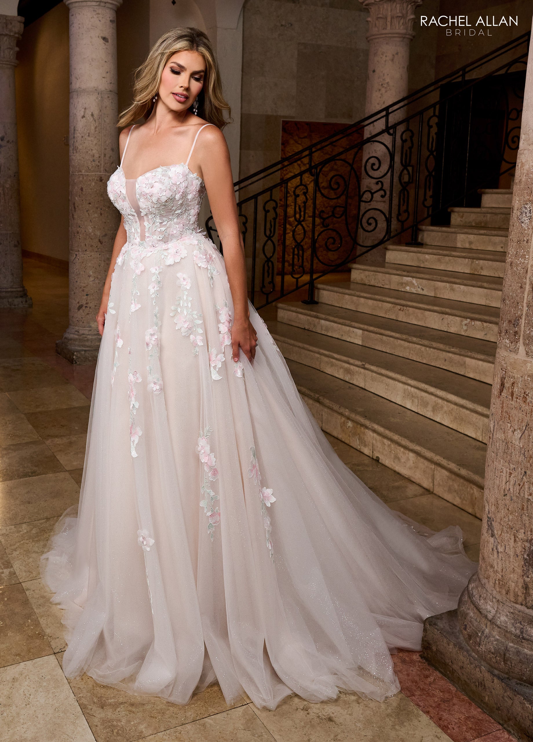 Wedding Dresses A Line Bridal Long 3D Floral Wedding Dress Blush Ivory Multi