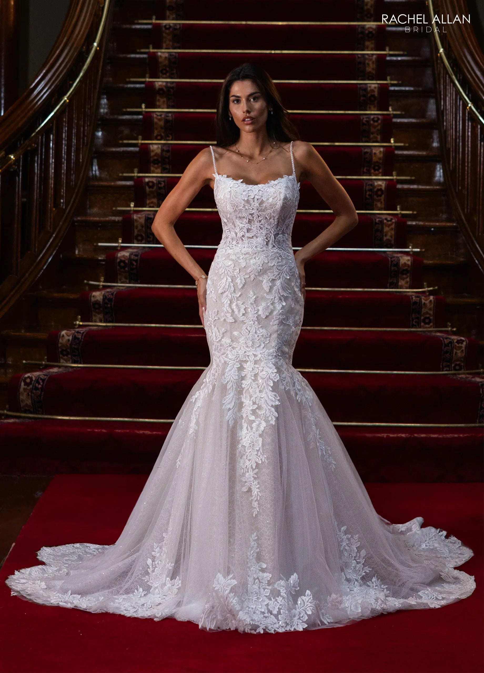 Ivory Champagne Nude Sweetheart Floor-Length Lace Tulle Wedding Dress with Train Rachel Allan RB5121