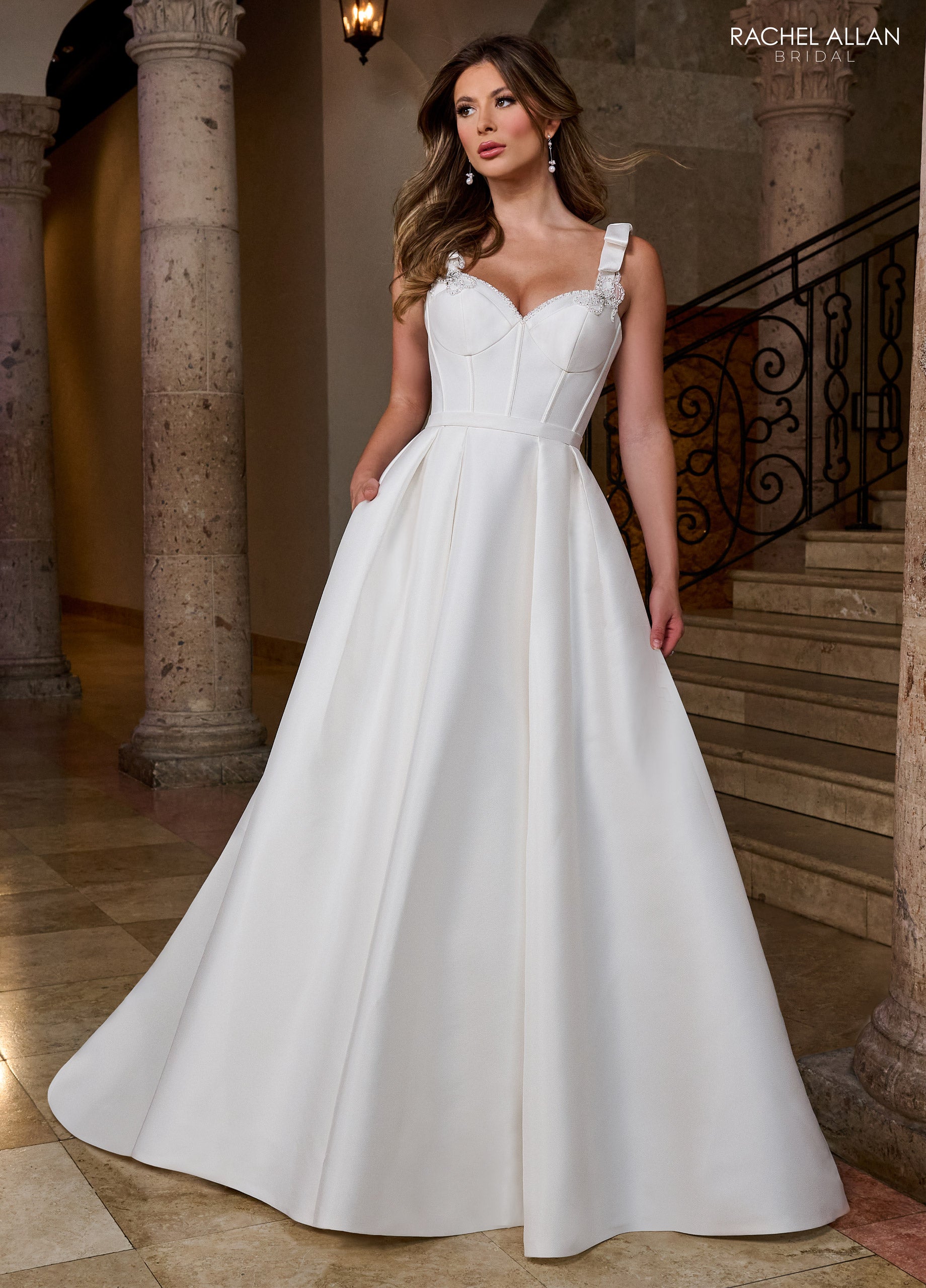 Rachel Allan RB5086 A Line Bridal Long Beaded Wedding Dress - Ivory / 12 Rachel Allan RB5086 A Line Bridal Long Beaded Wedding Dress - Ivory / 12