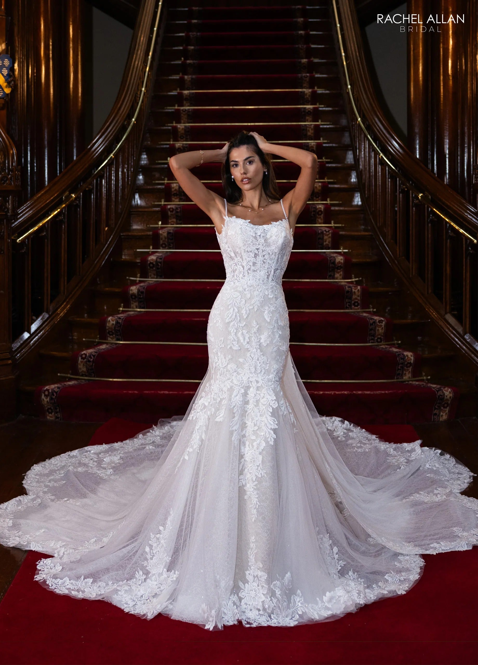 Ivory Champagne Nude Sweetheart Floor-Length Lace Tulle Wedding Dress with Train Rachel Allan RB5121