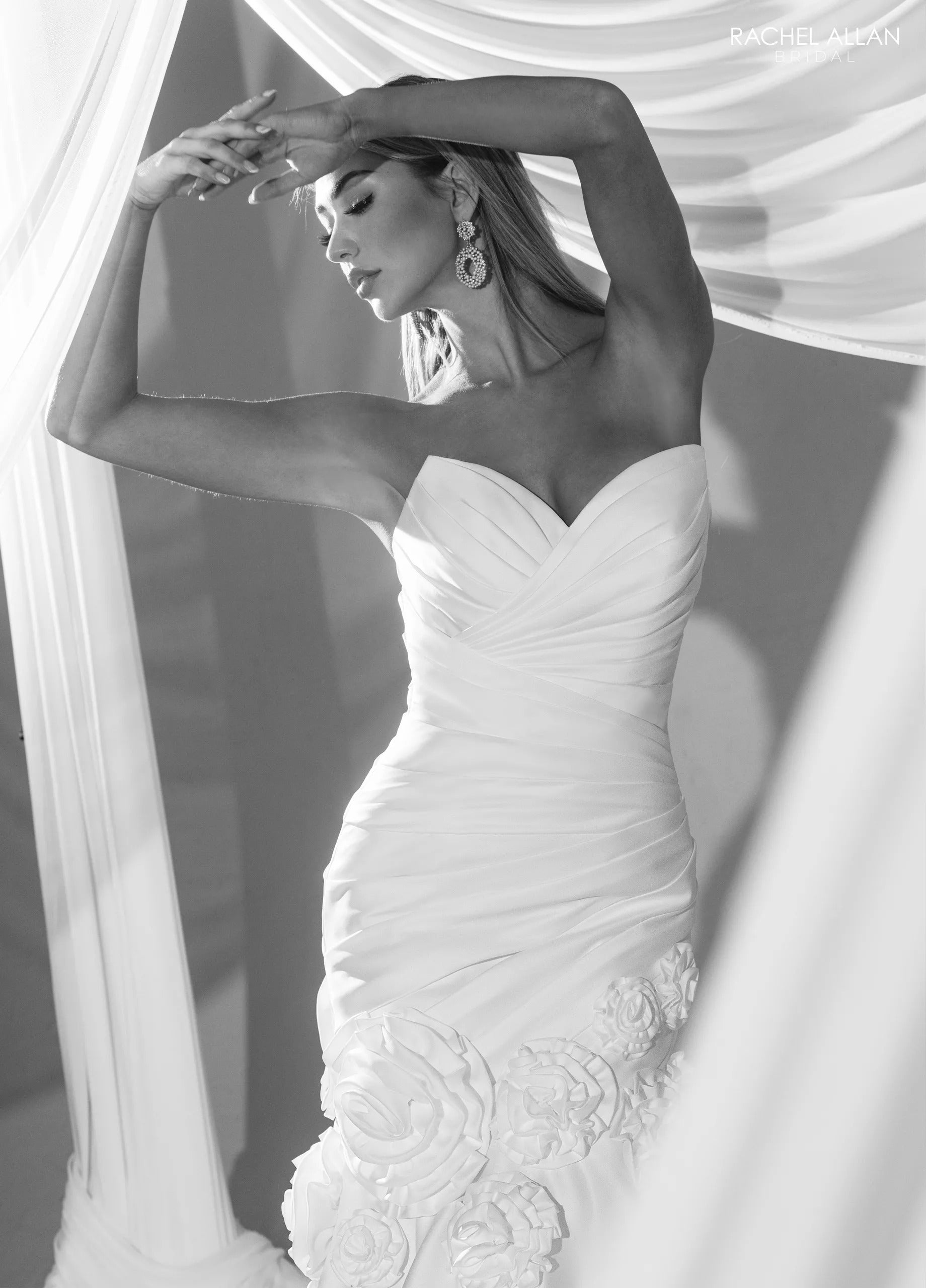 Ivory Sweetheart Floor-Length Satin Wedding Mermaid Gown with Floral Appliqué Rachel Allan RB5109