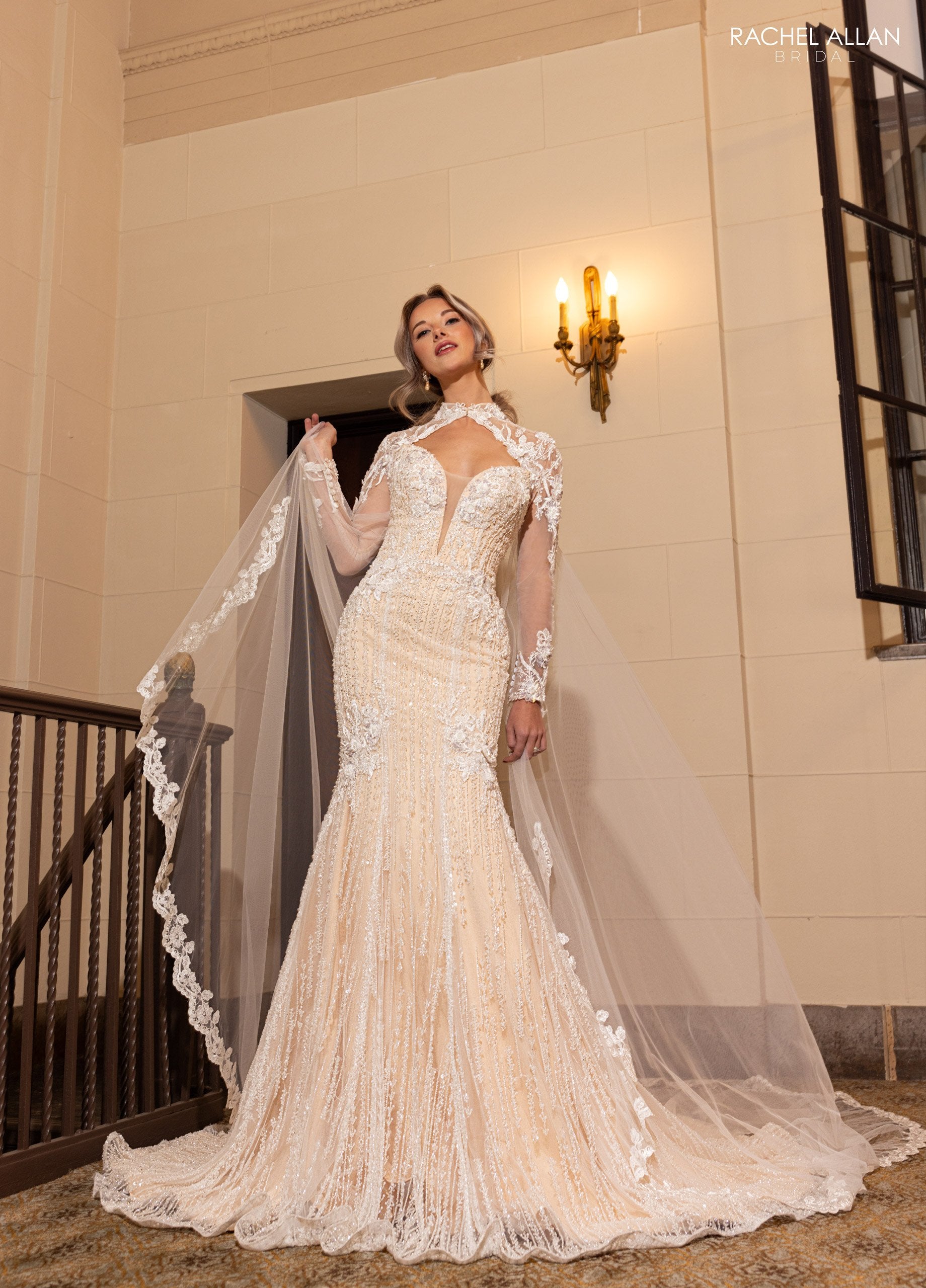 Rachel Allan RB5093 Beaded Floral Long Mermaid Wedding Dress