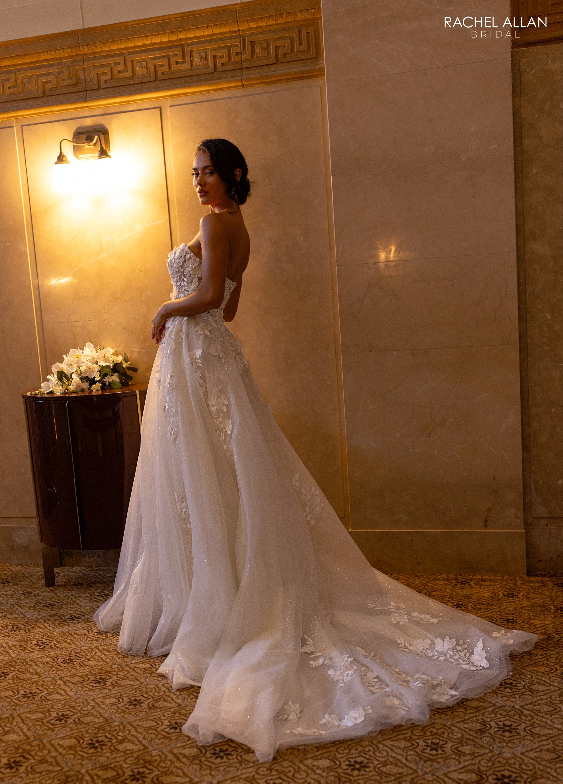 Rachel Allan RB5084 A Line Bridal Long 3D Floral Wedding Dress - Blush Ivory Multi / 12