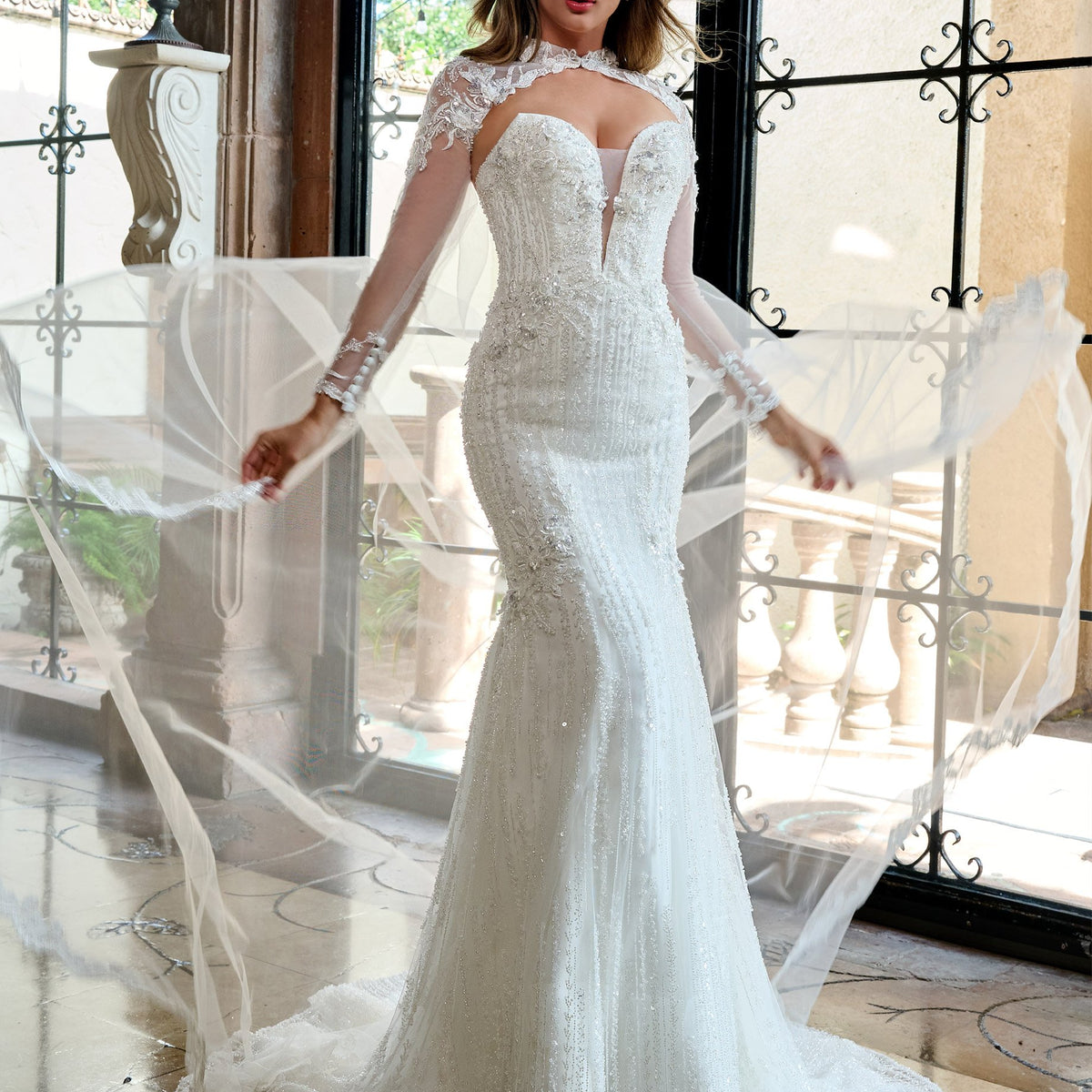 Rachel Allan RB5093 Beaded Floral Long Mermaid Wedding Dress  The Dress  Outlet