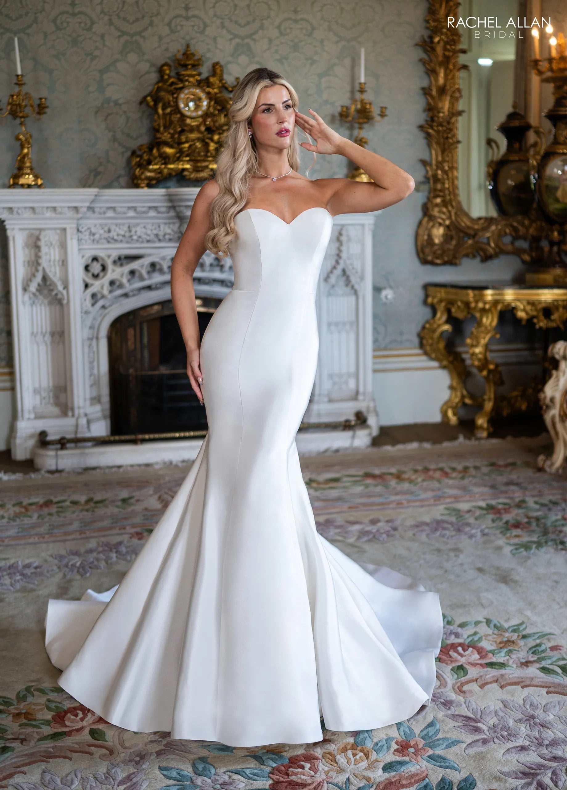 Ivory Sweetheart Strapless Floor-Length Satin Wedding Dress with Overskirt Ball Gown Rachel Allan RB5133