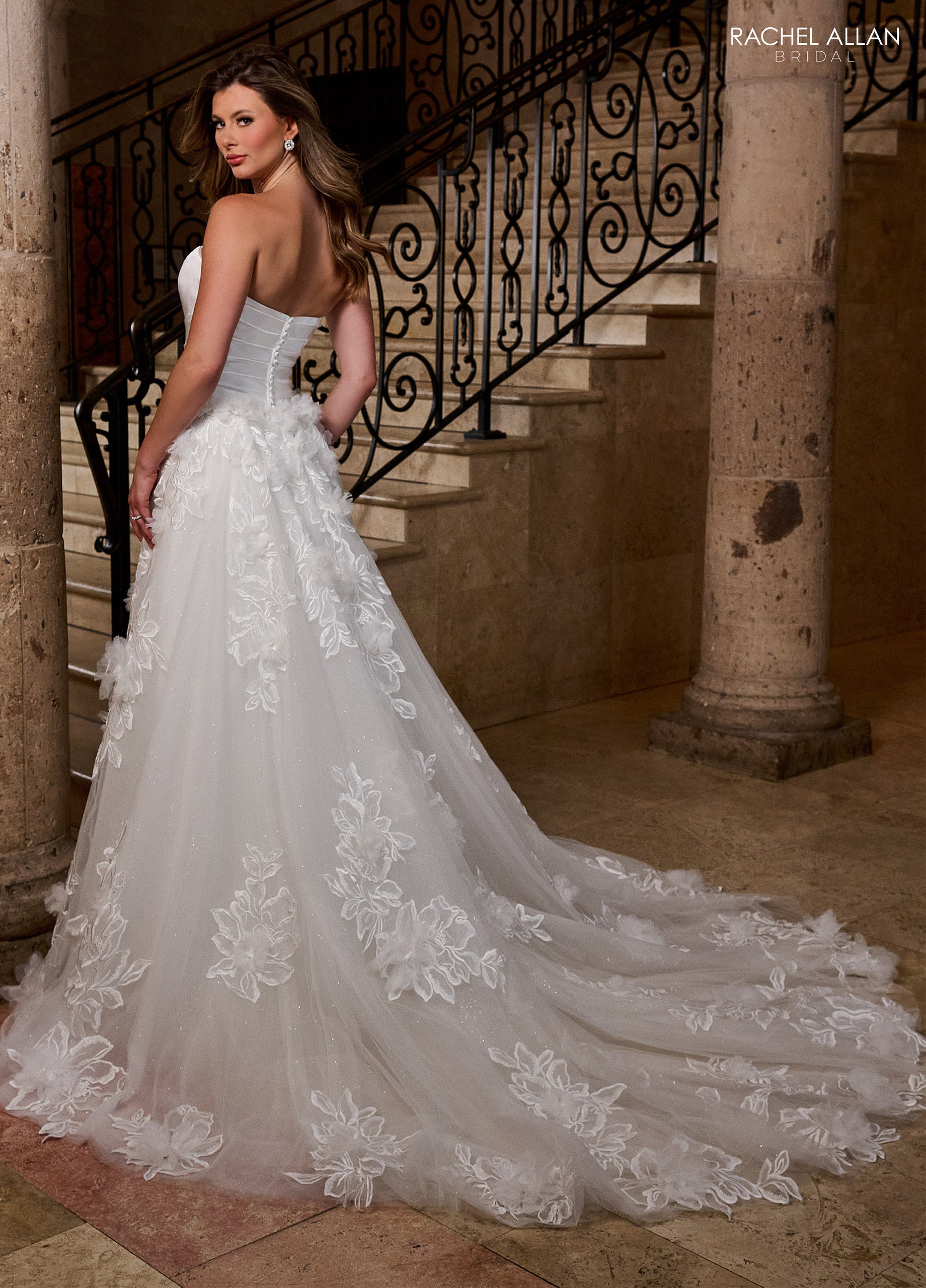 Rachel Allan RB5081 Long Glitter Detachable Train Wedding Dress