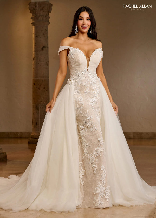 Sweetheart Floor-Length Lace Tulle Wedding Mermaid Gown with Detachable Overskirt Rachel Allan RB5039