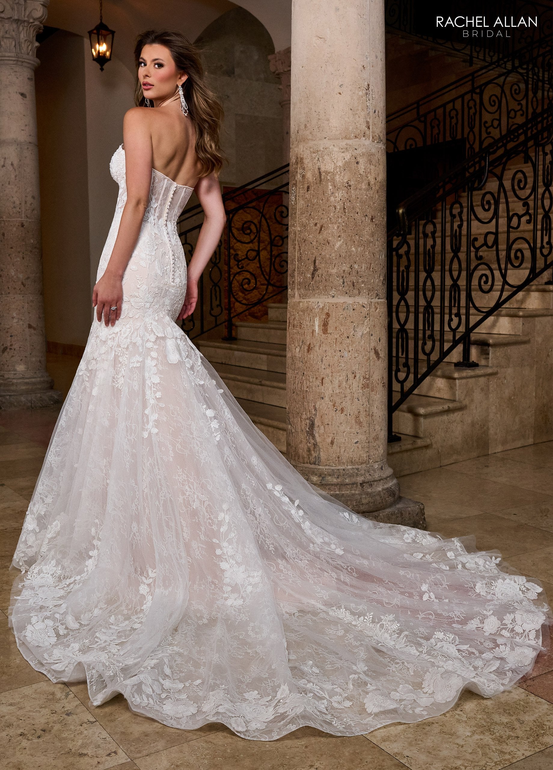 Ivory Pink Champagne Rachel Allan RB5088 Long Lace Mermaid