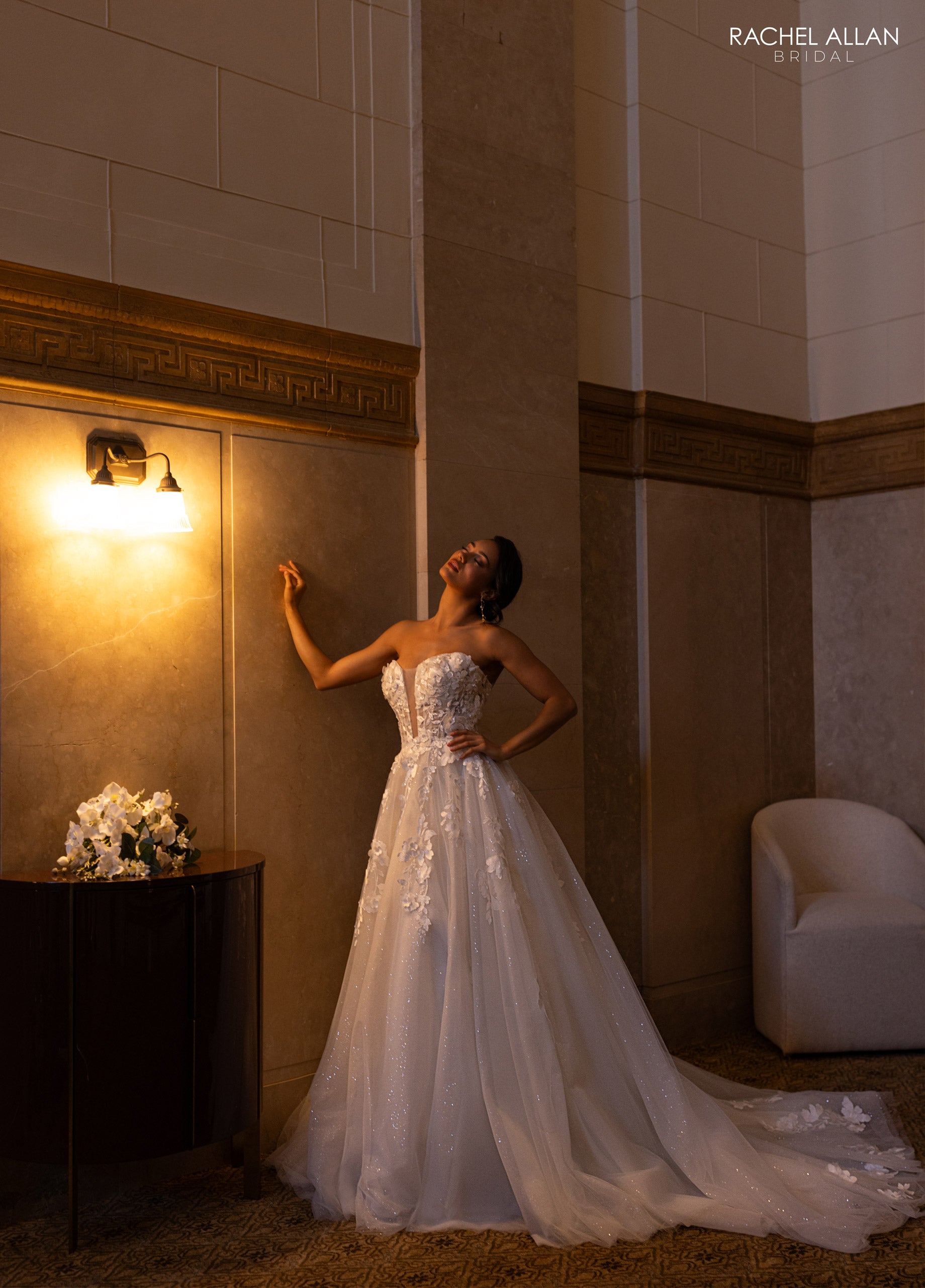 Rachel Allan RB5084 A Line Bridal Long 3D Floral Wedding Dress