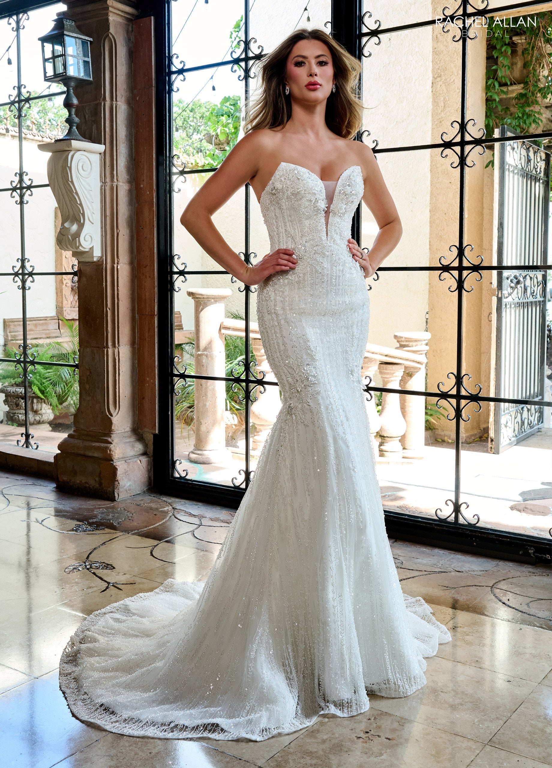 Rachel Allan RB5093 Beaded Floral Long Mermaid Wedding Dress