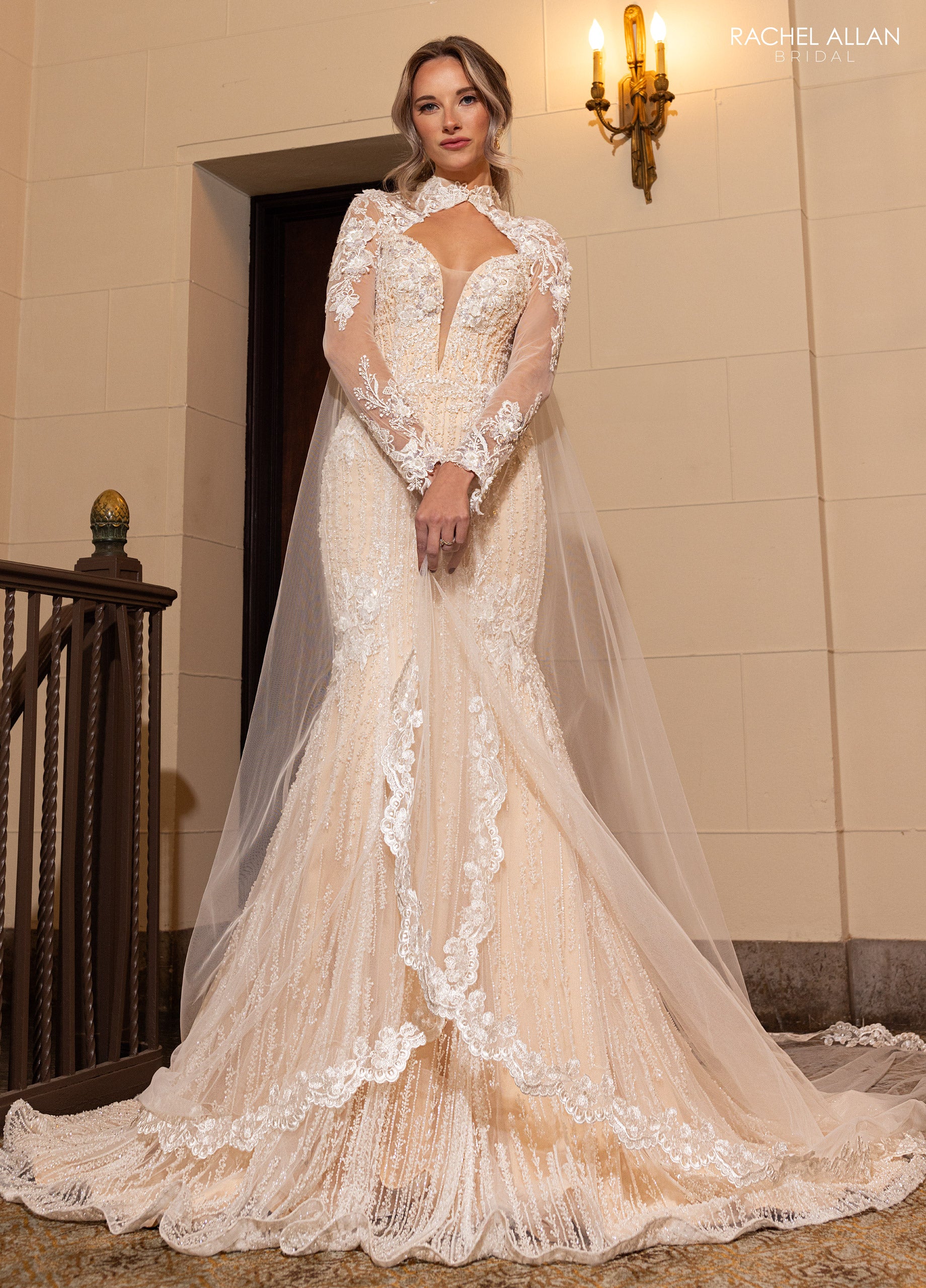 Rachel Allan RB5093 Beaded Floral Long Mermaid Wedding Dress
