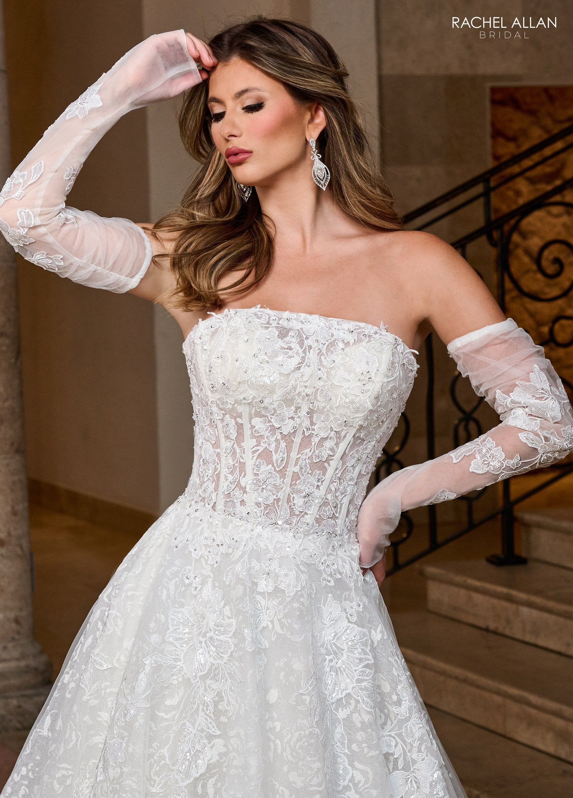Rachel Allan RB5080 A Line Bridal Glitter Long Wedding Dress