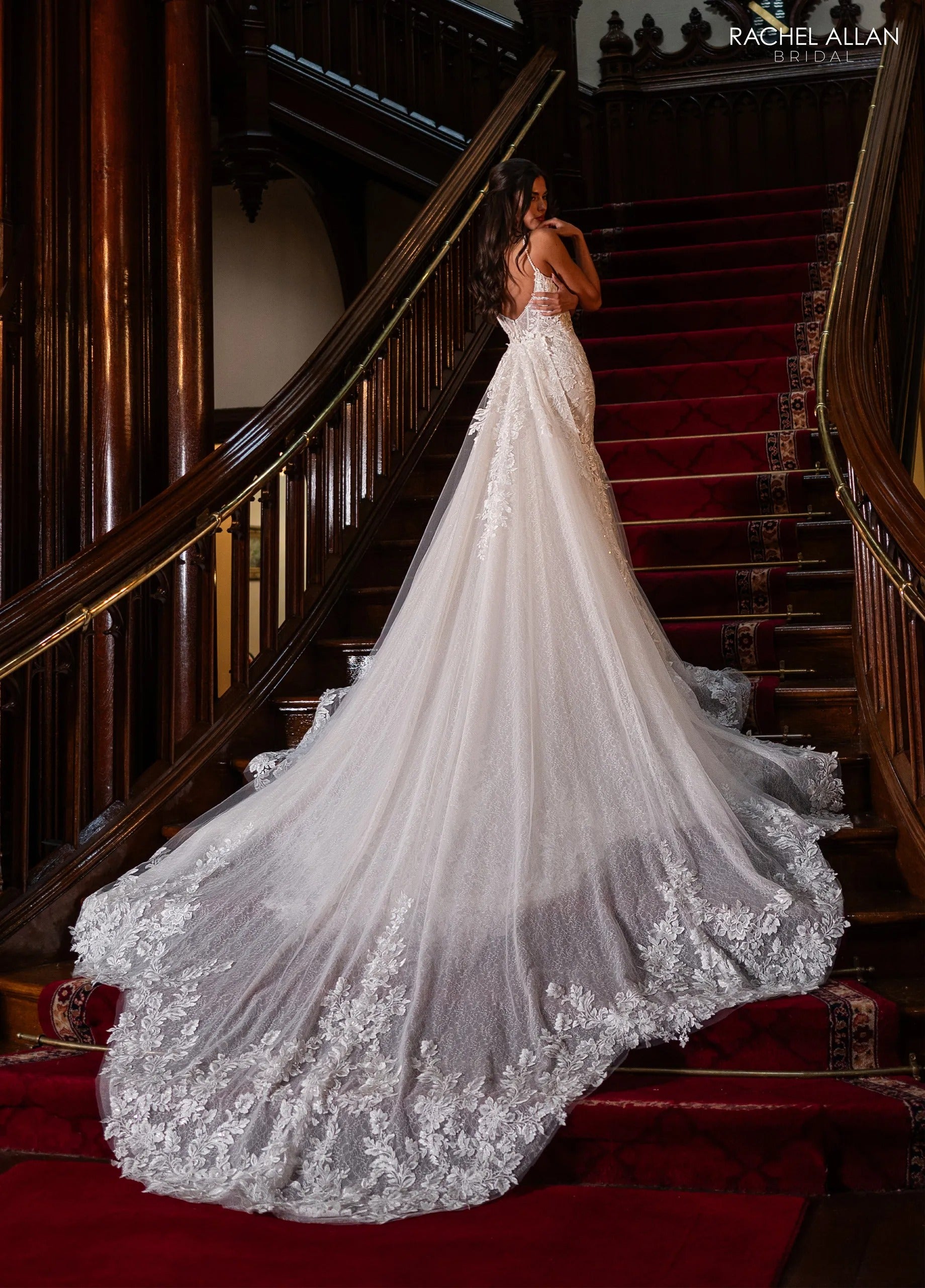 Ivory Champagne Nude Sweetheart Floor-Length Lace Tulle Wedding Dress with Train Rachel Allan RB5121