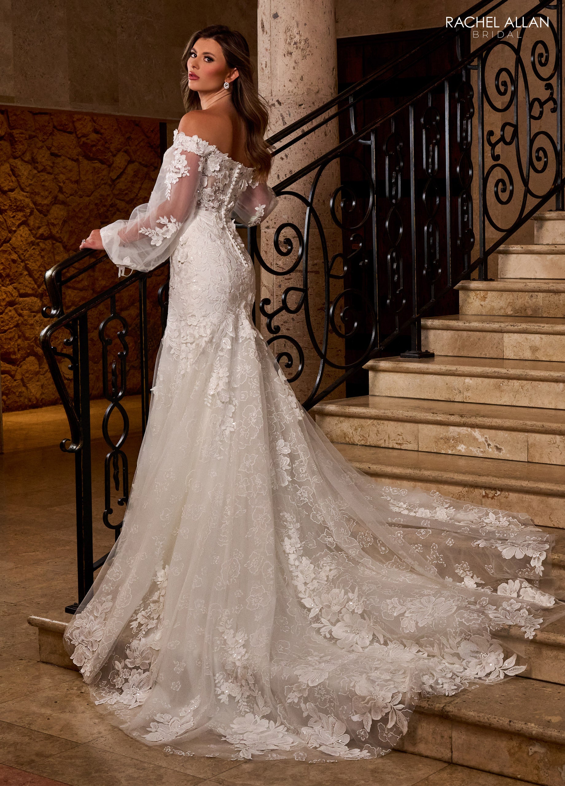 organza a line dress Floral A Line Organza Wedding Dress with Puffed Sleeve from main image 0