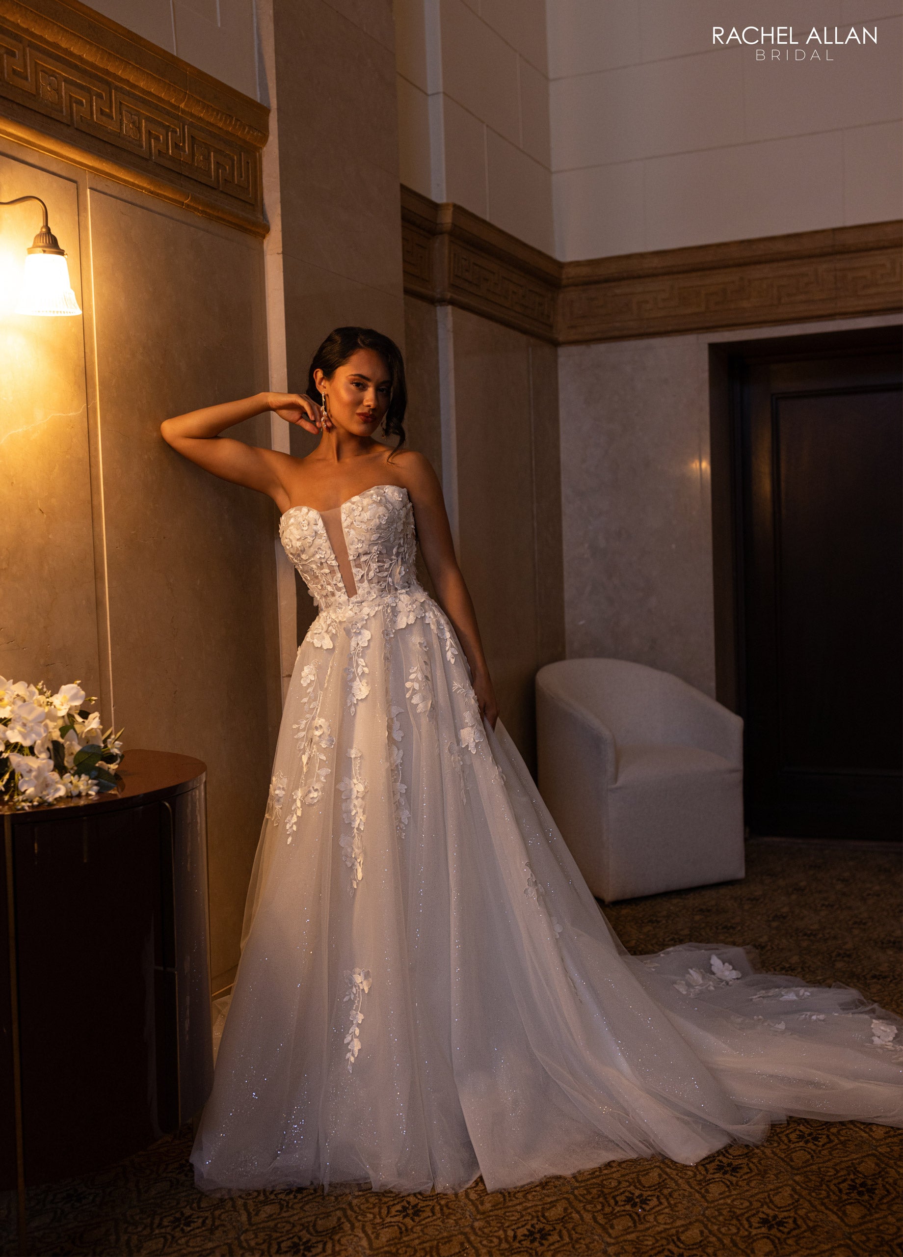 Rachel Allan RB5084 A Line Bridal Long 3D Floral Wedding Dress