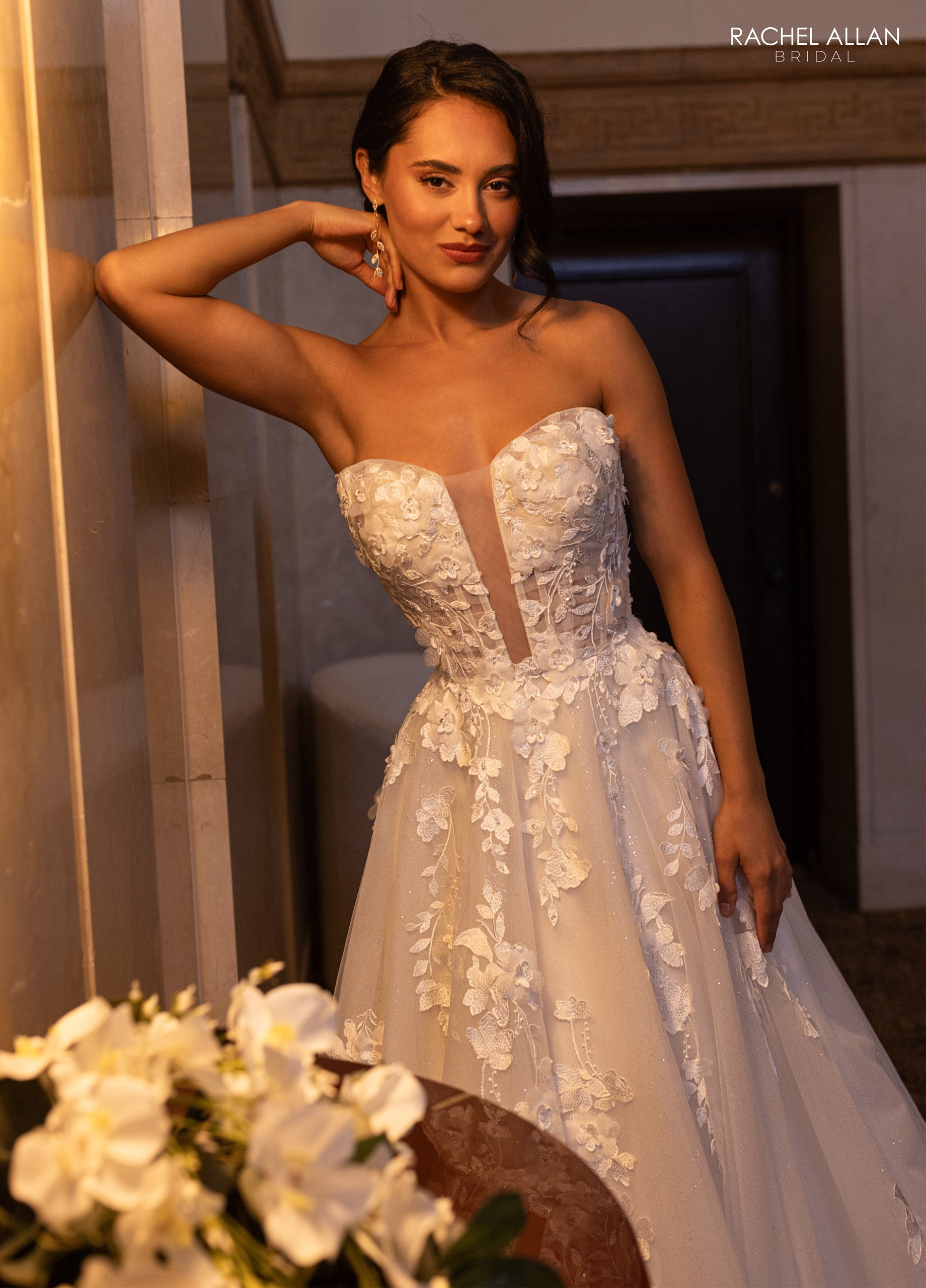 Rachel Allan RB5084 A Line Bridal Long 3D Floral Wedding Dress The Dress Outlet Rachel Allan RB5084 A Line Bridal Long 3D Floral Wedding Dress The Dress Outlet