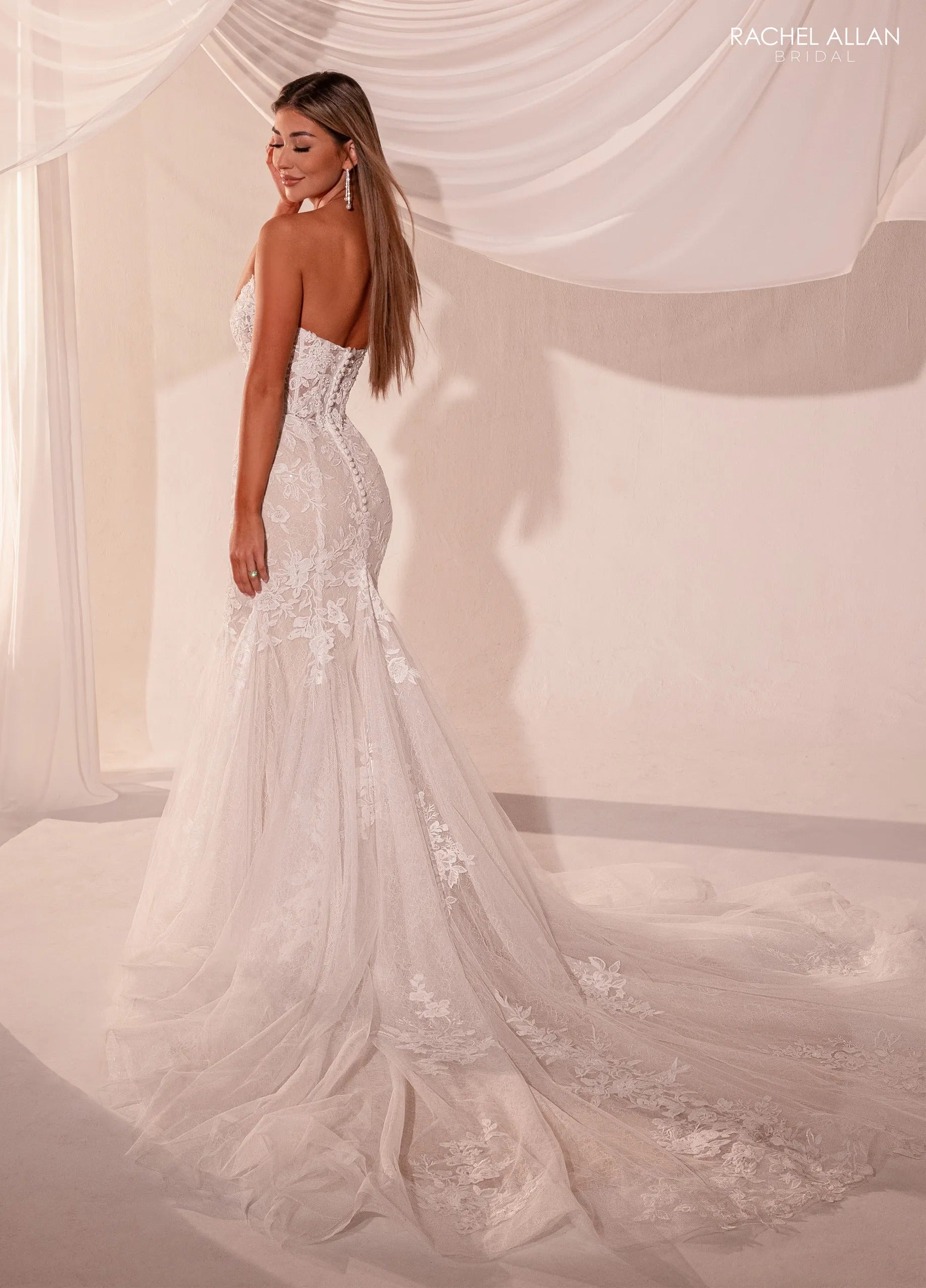 Ivory Sand Sweetheart Floor-Length Lace Tulle Wedding Mermaid Gown with Appliqué Rachel Allan RB5105