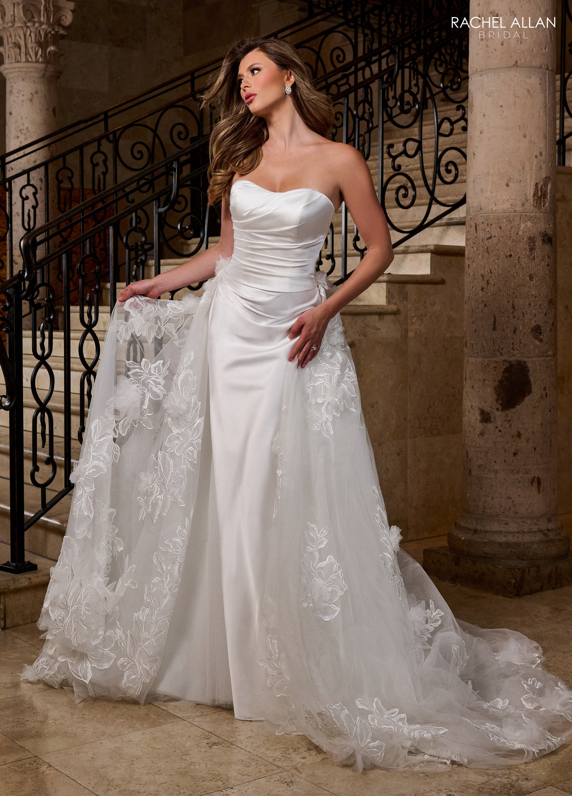 Rachel Allan RB5081 Long Glitter Detachable Train Wedding Dress