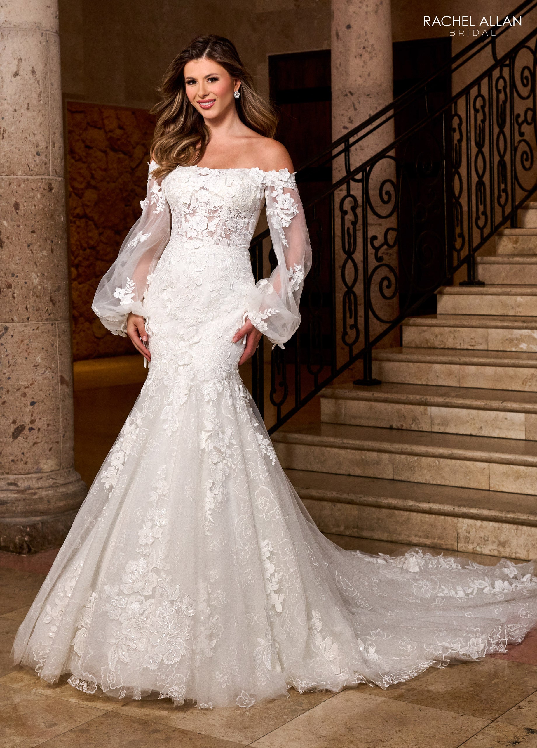 Rachel Allan RB5082 Long Mermaid Bridal Gown Glitter Wedding Dress - Ivory / 12 Rachel Allan RB5082 Long Mermaid Bridal Gown Glitter Wedding Dress - Ivory / 12