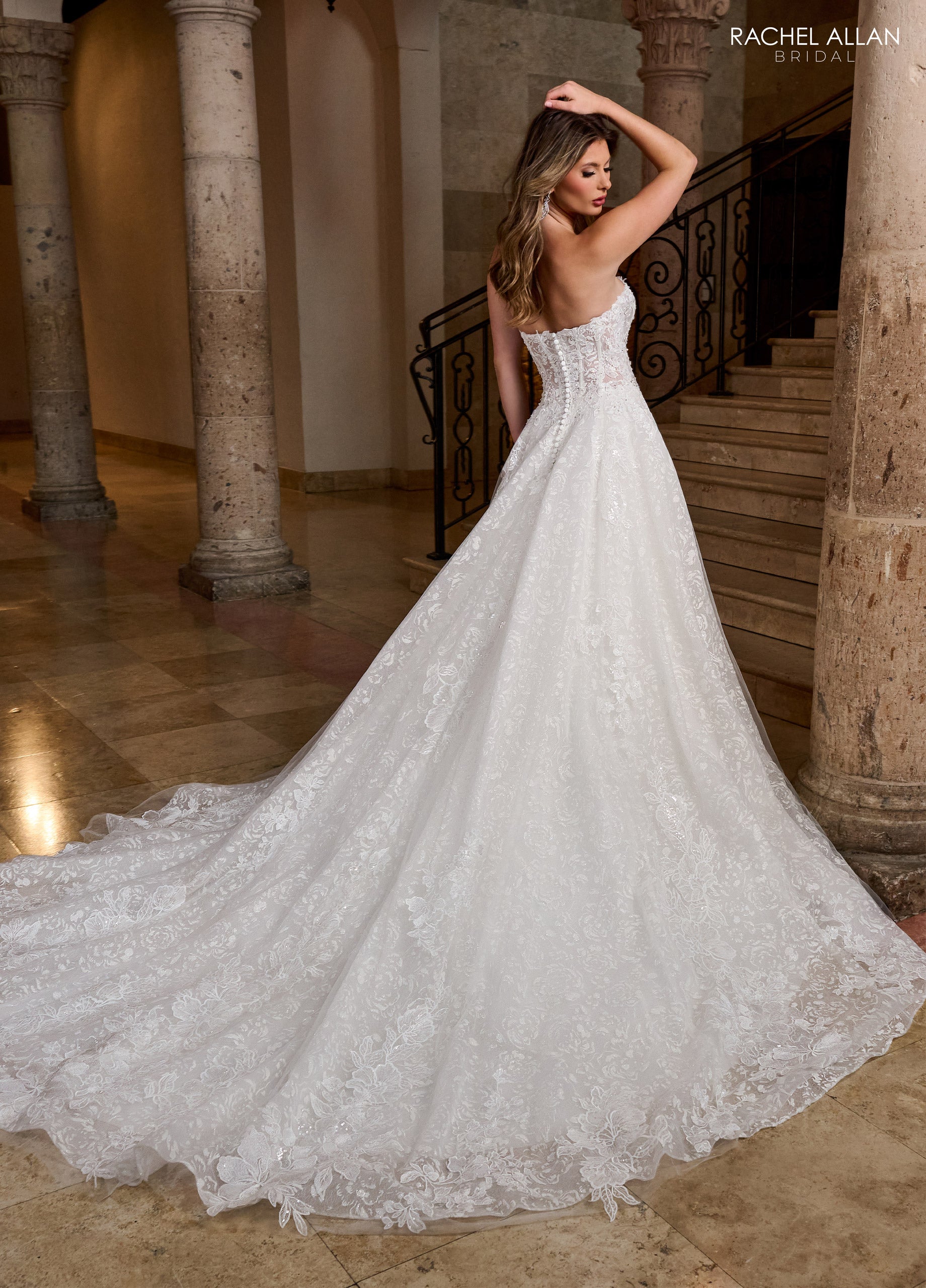 Rachel Allan RB5080 A Line Bridal Glitter Long Wedding Dress