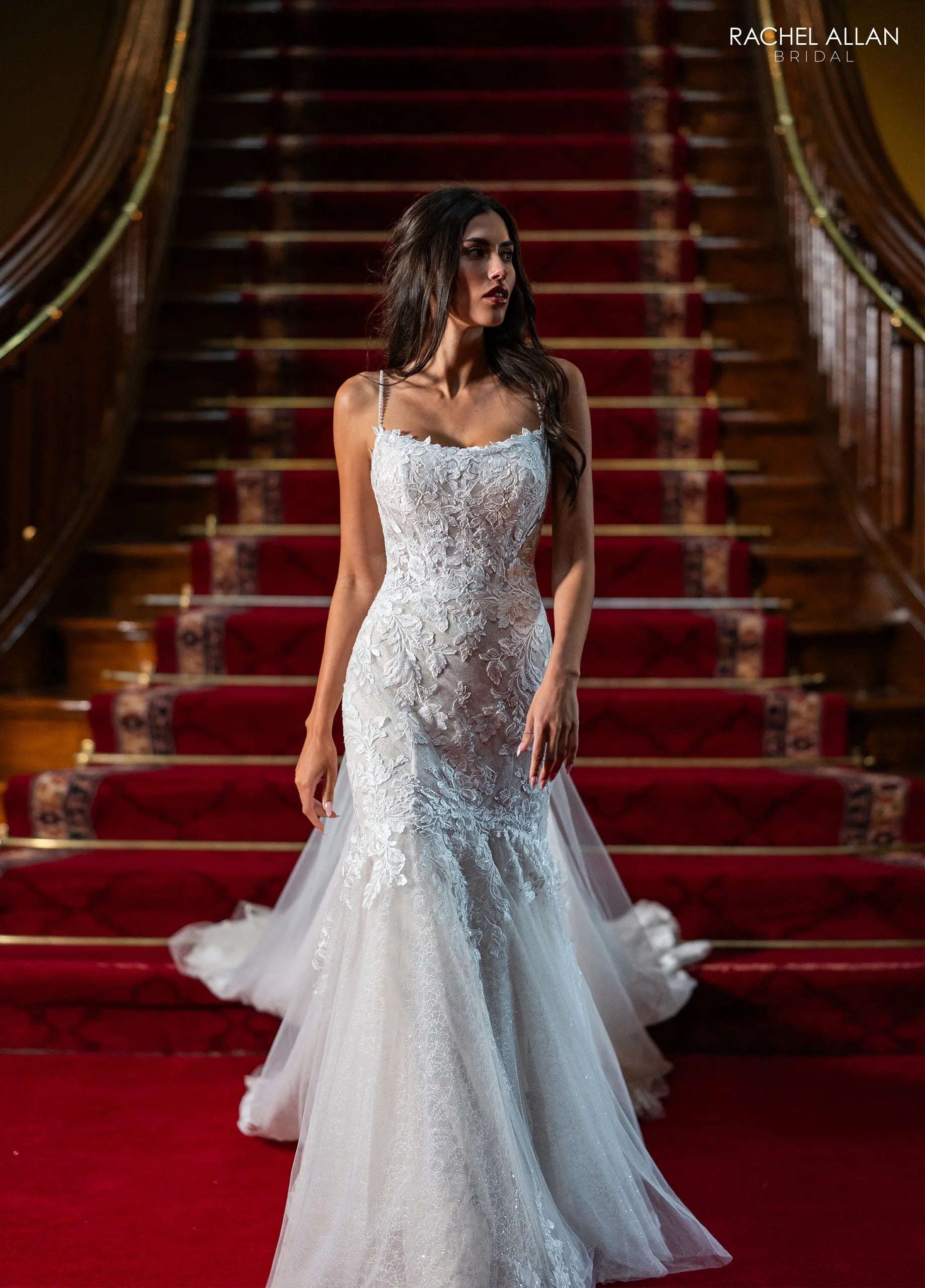 Ivory Champagne Nude Sweetheart Floor-Length Lace Tulle Wedding Dress with Train Rachel Allan RB5121