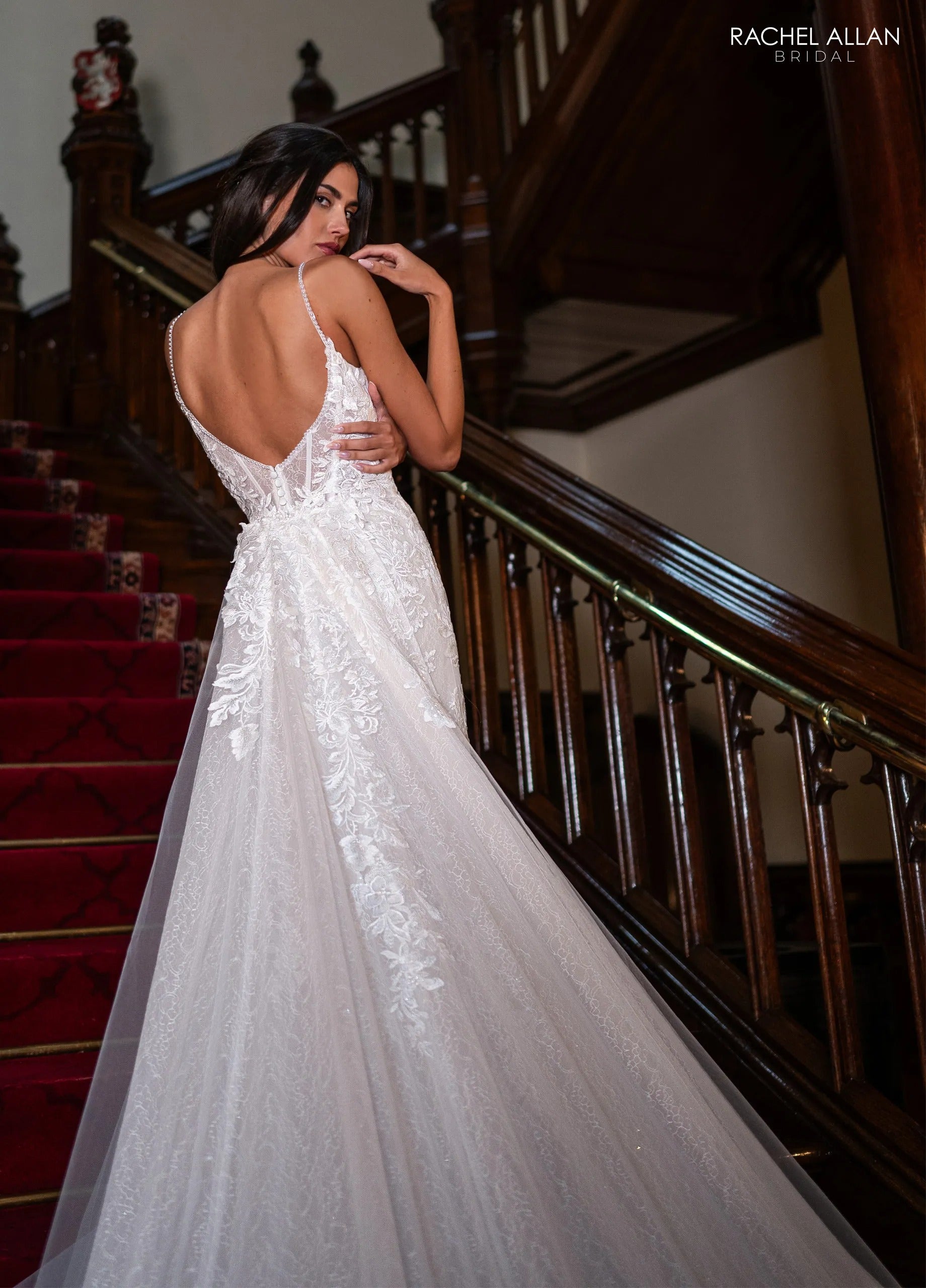 Ivory Champagne Nude Sweetheart Floor-Length Lace Tulle Wedding Dress with Train Rachel Allan RB5121