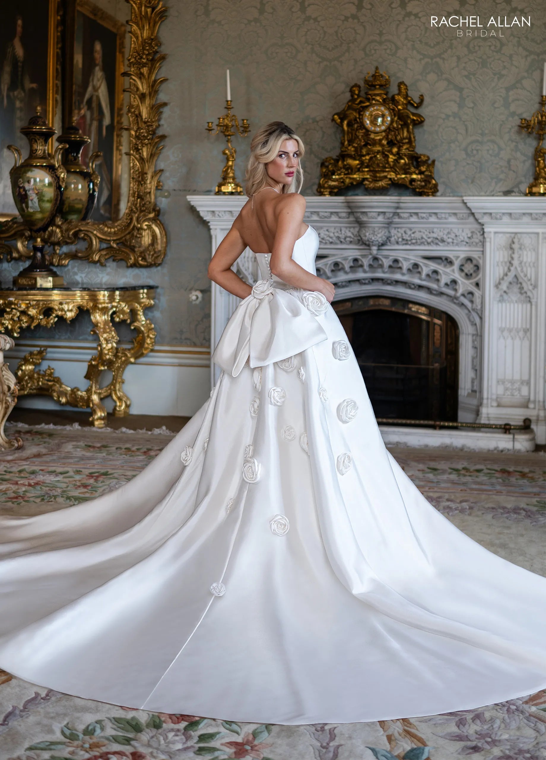 Ivory Sweetheart Strapless Floor-Length Satin Wedding Dress with Overskirt Ball Gown Rachel Allan RB5133