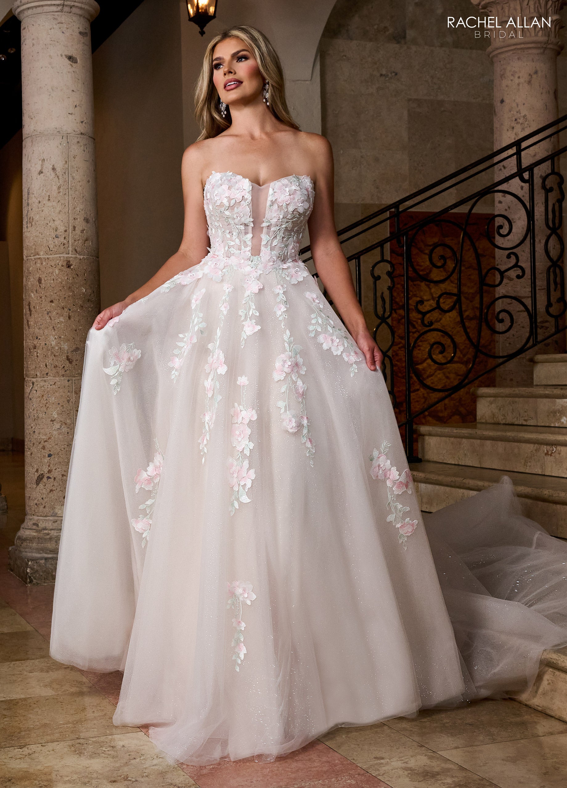 Rachel Allan RB5084 A Line Bridal Long 3D Floral Wedding Dress