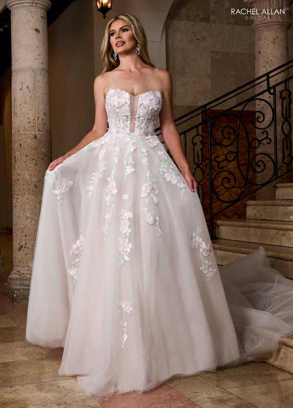 Rachel Allan RB5084 A Line Bridal Long 3D Floral Wedding Dress
