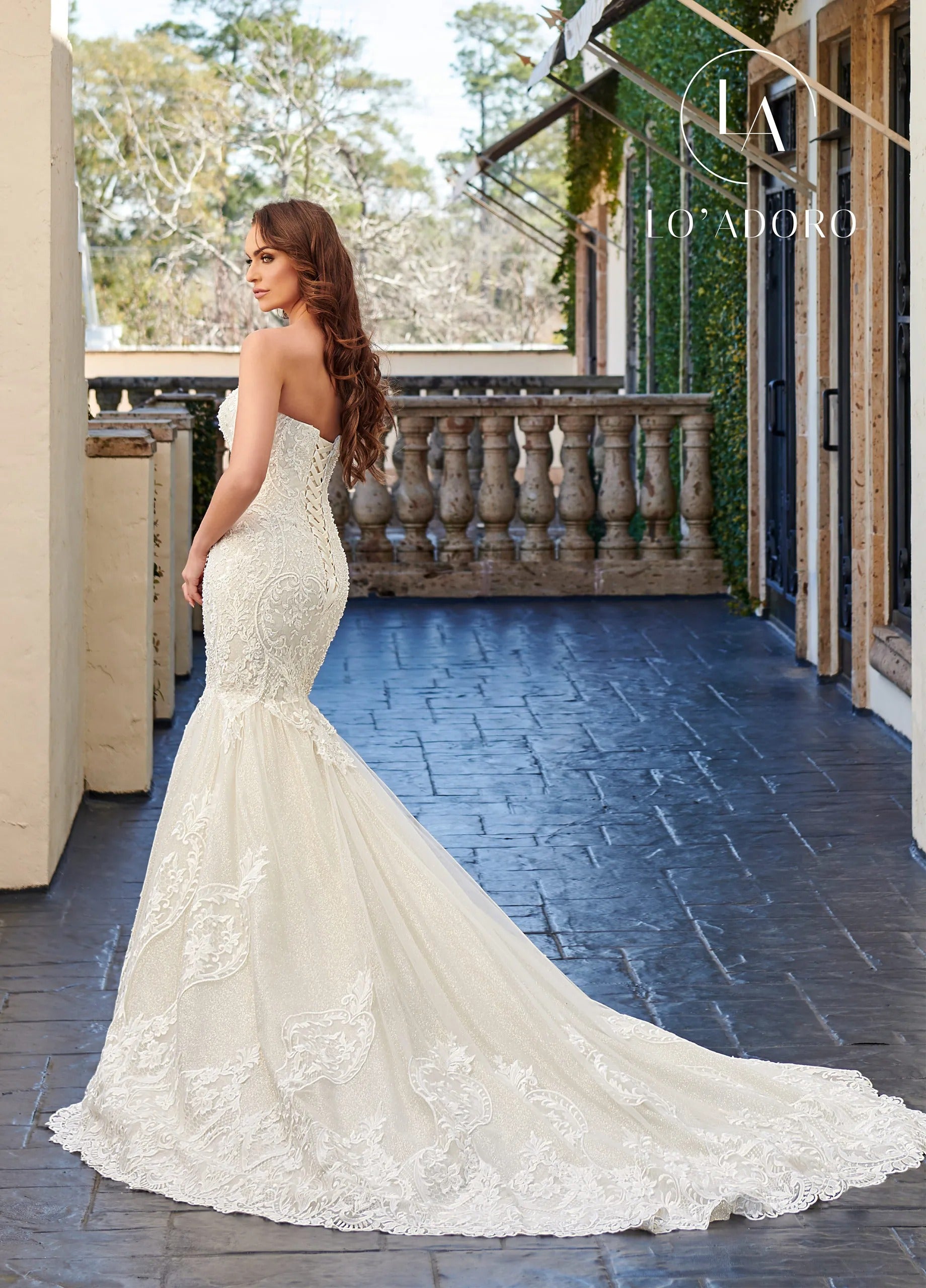 Ivory Sweetheart Floor-Length Lace Bridal Mermaid Gown with Cape Rachel Allan M781