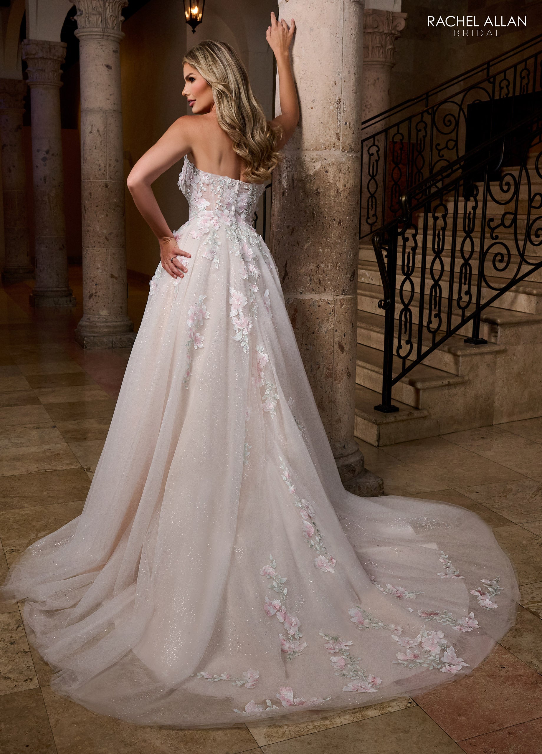 Rachel Allan RB5084 A Line Bridal Long 3D Floral Wedding Dress